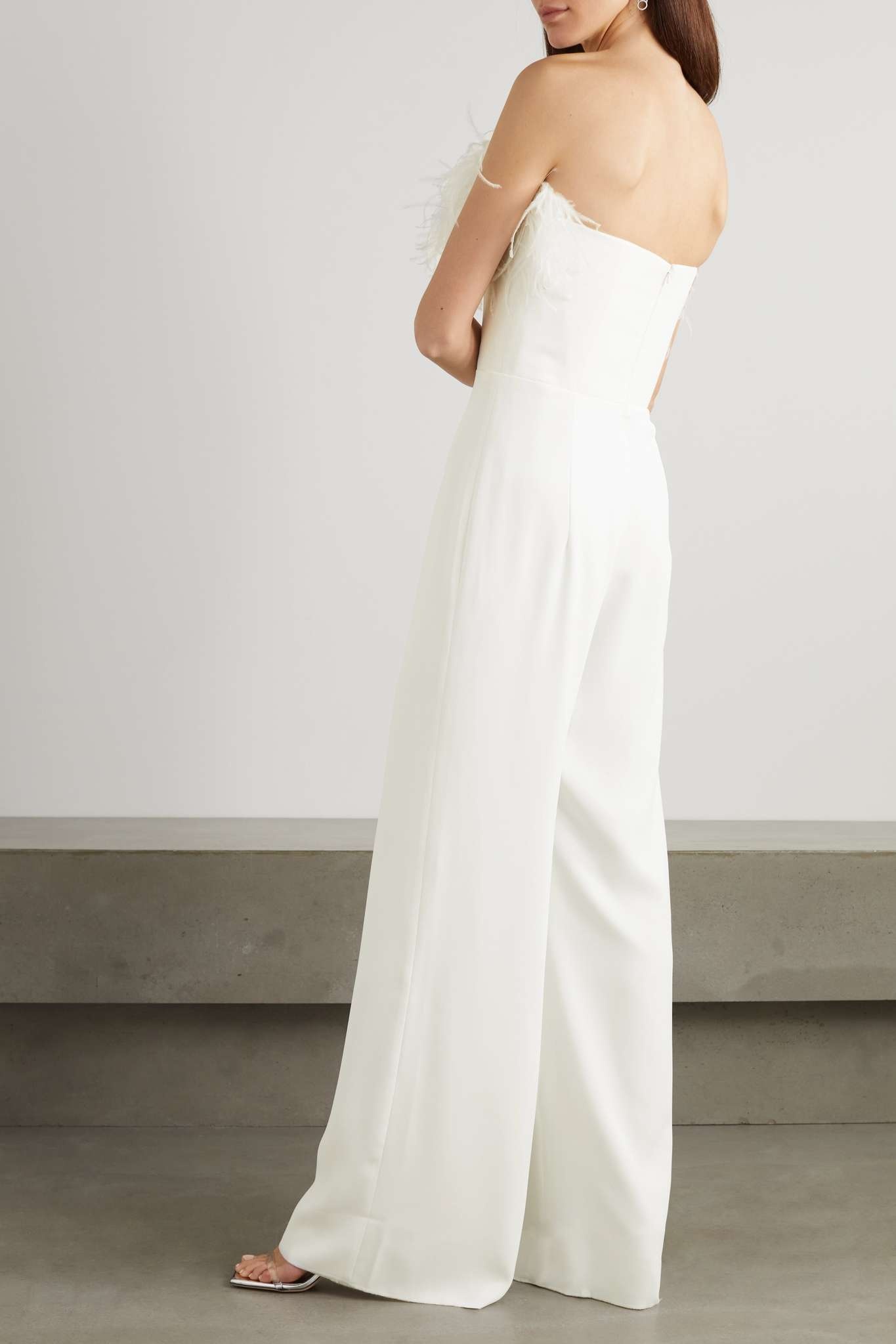Taree strapless feather-trimmed crepe jumpsuit - 3