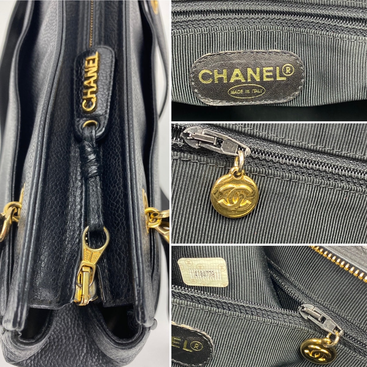 CHANEL Vintage Black Caviar Leather CC Zip Tote Shoulder Bag w/added insert  Pre owned - 12