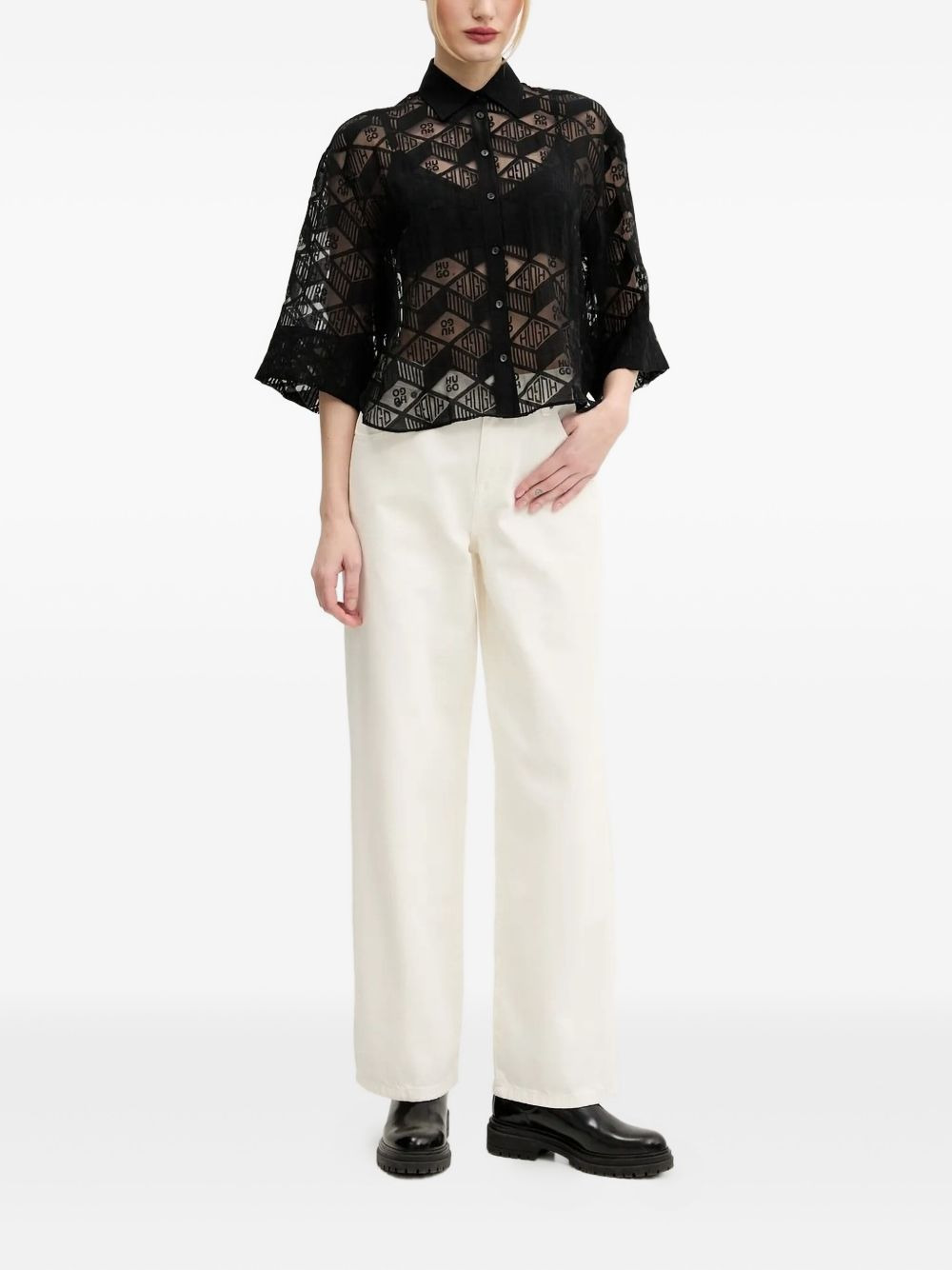 logo sheer blouse - 2