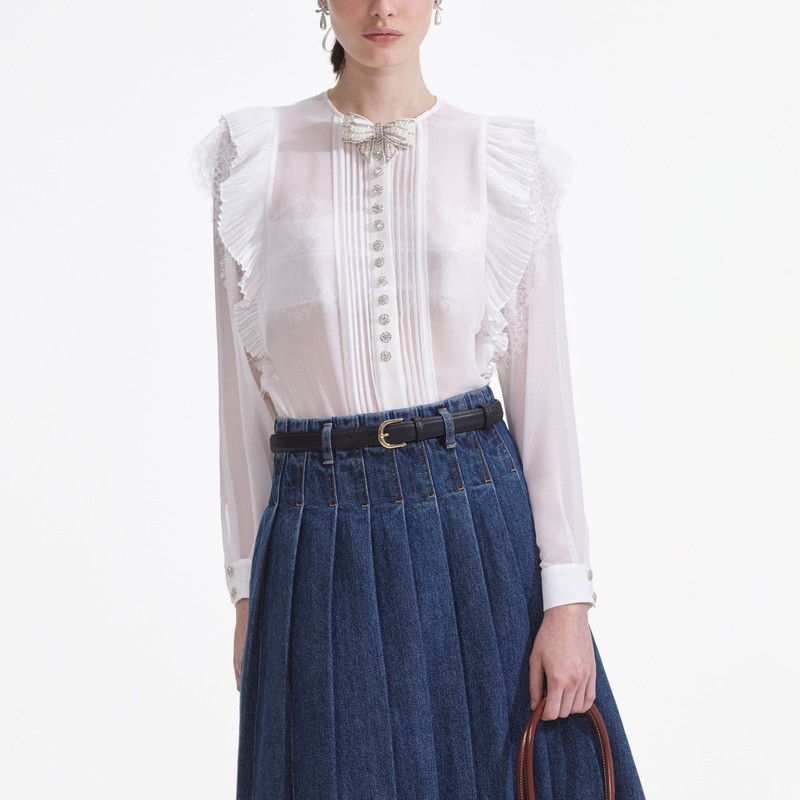 White Chiffon Ruffle Top 4