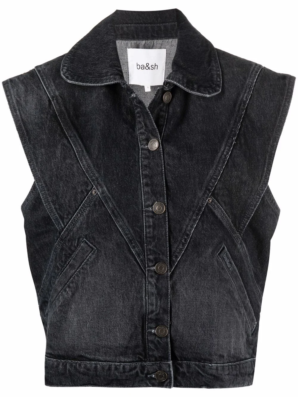 panelled denim waistcoat - 1