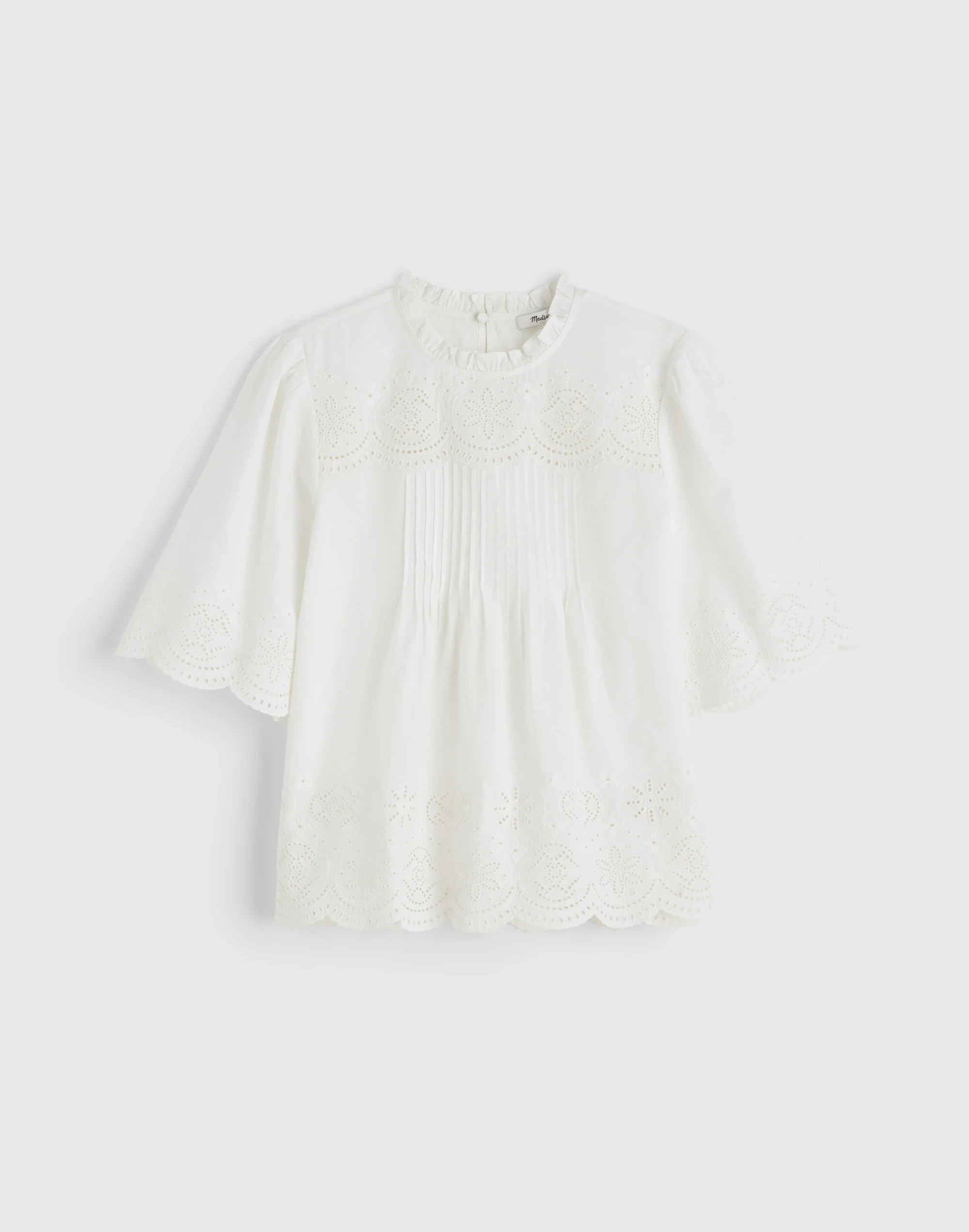 Embroidered Pintuck High-Neck Top - 1