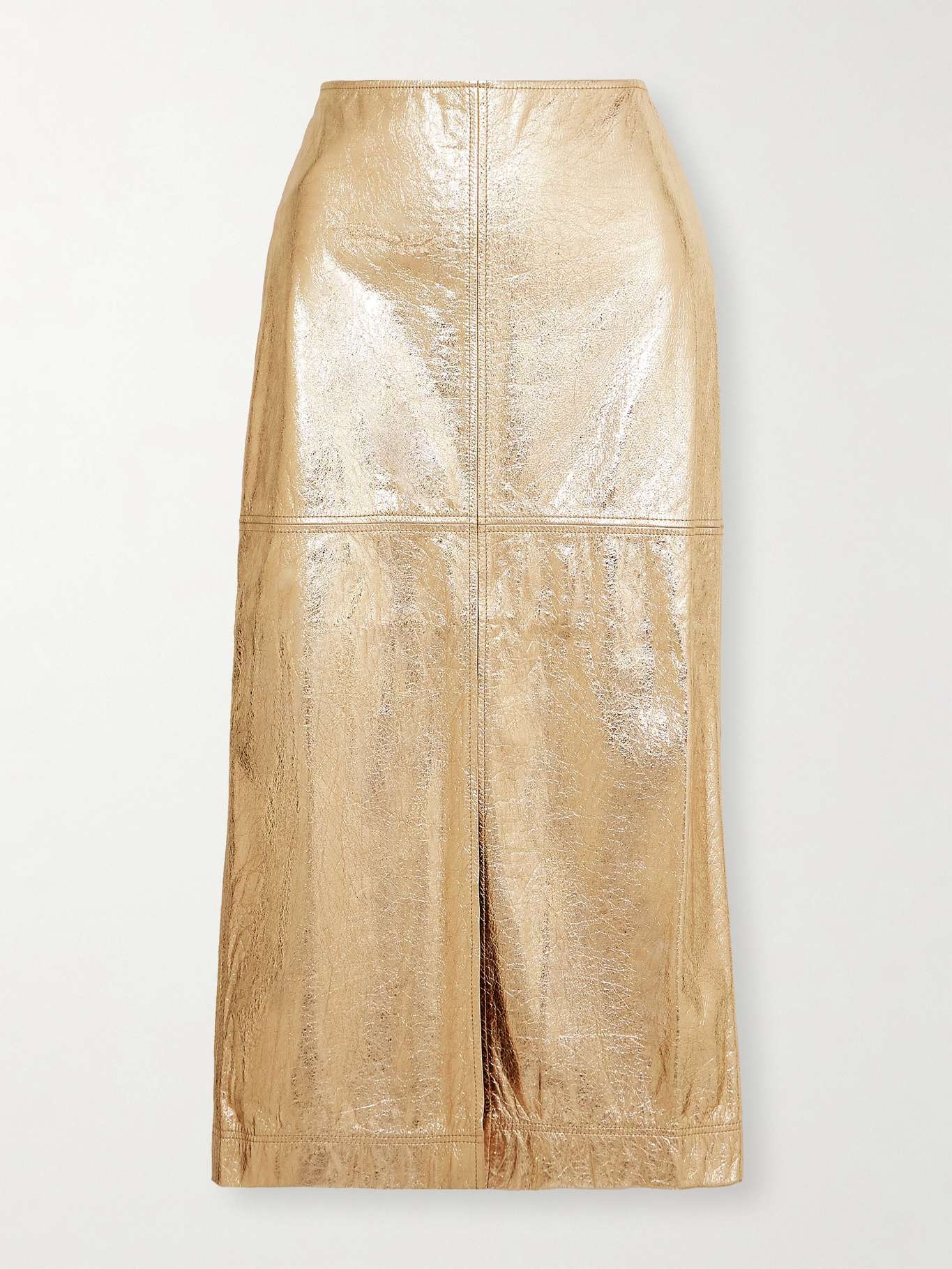 + NET SUSTAIN paneled metallic crinkled-leather midi skirt - 1