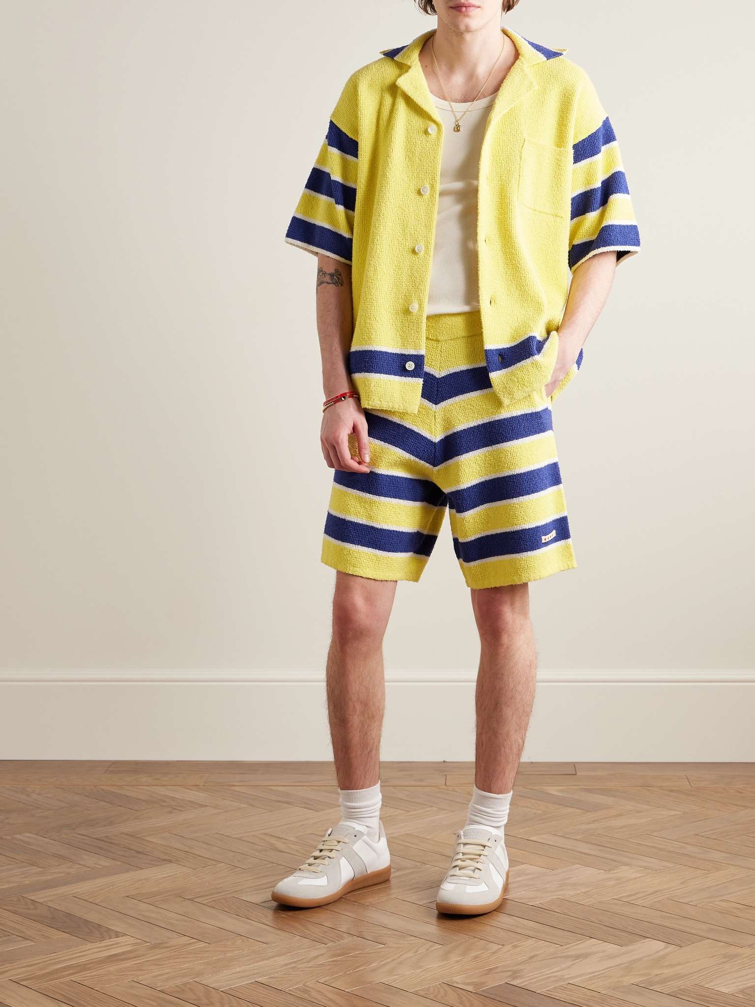 Straight-Leg Logo-Appliqued Striped Cotton-Blend Terry Shorts - 2