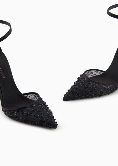 EMPORIO ARMANI Embroidered-fabric court shoes with strap outlook