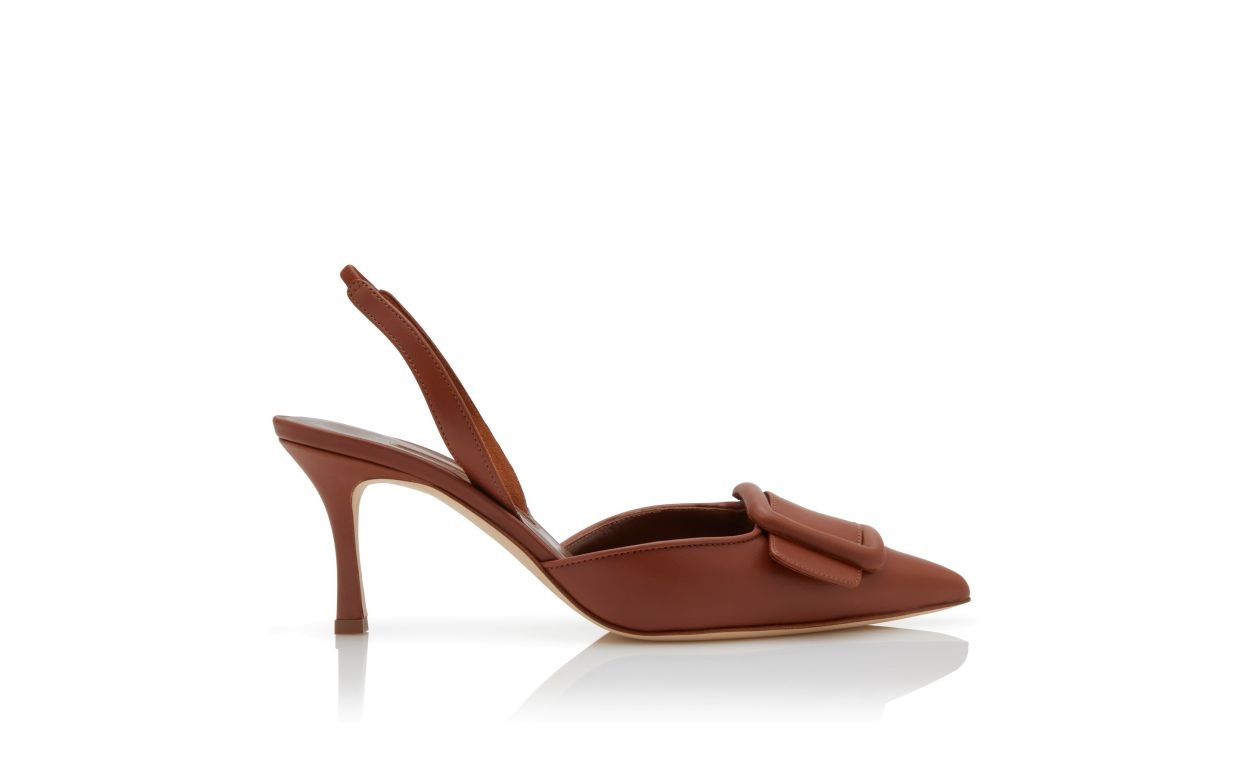 Brown Nappa Leather Slingback Pumps - 1