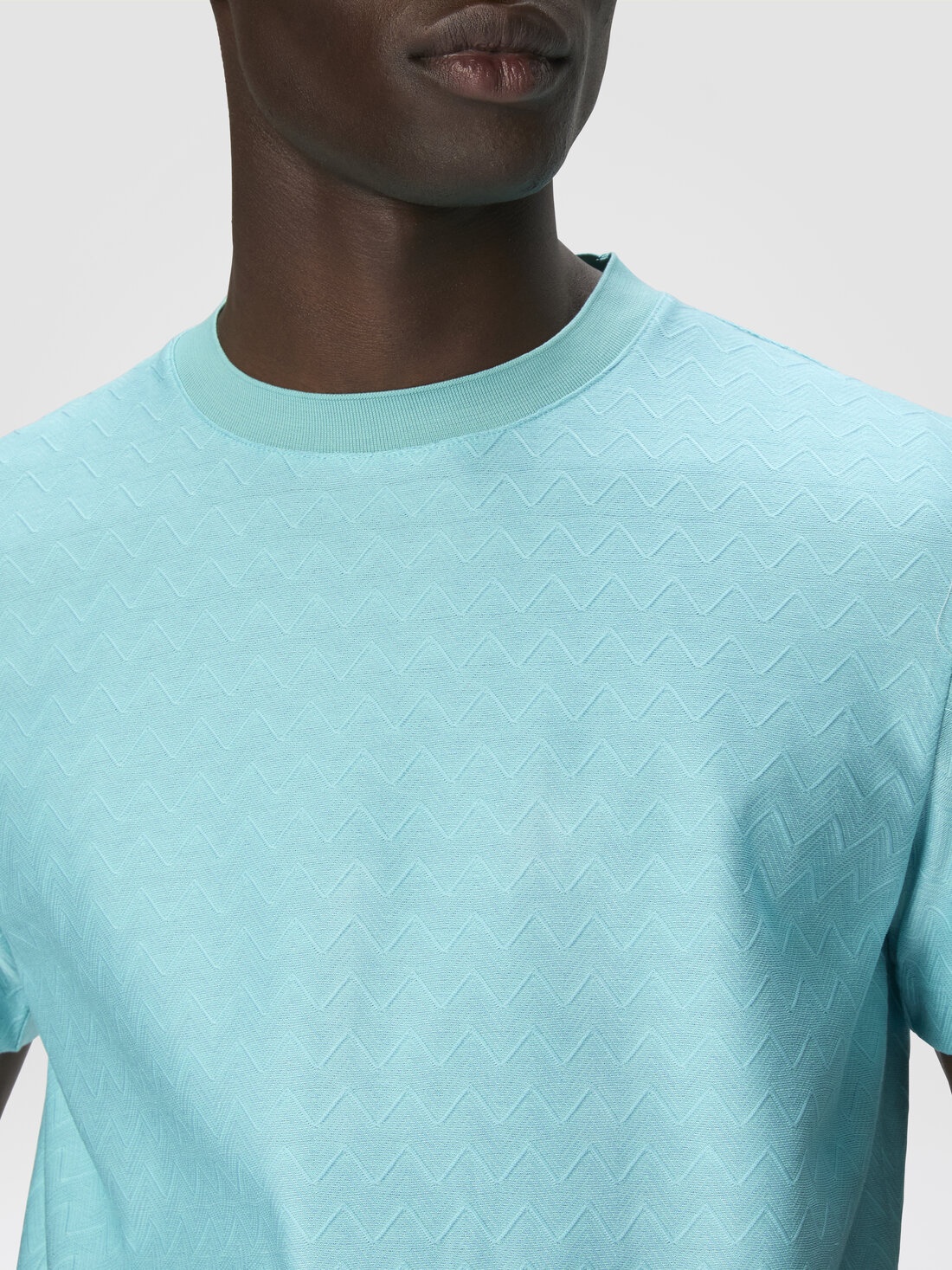 Tone-on-tone zig zag cotton jersey crewneck T-shirt - 5