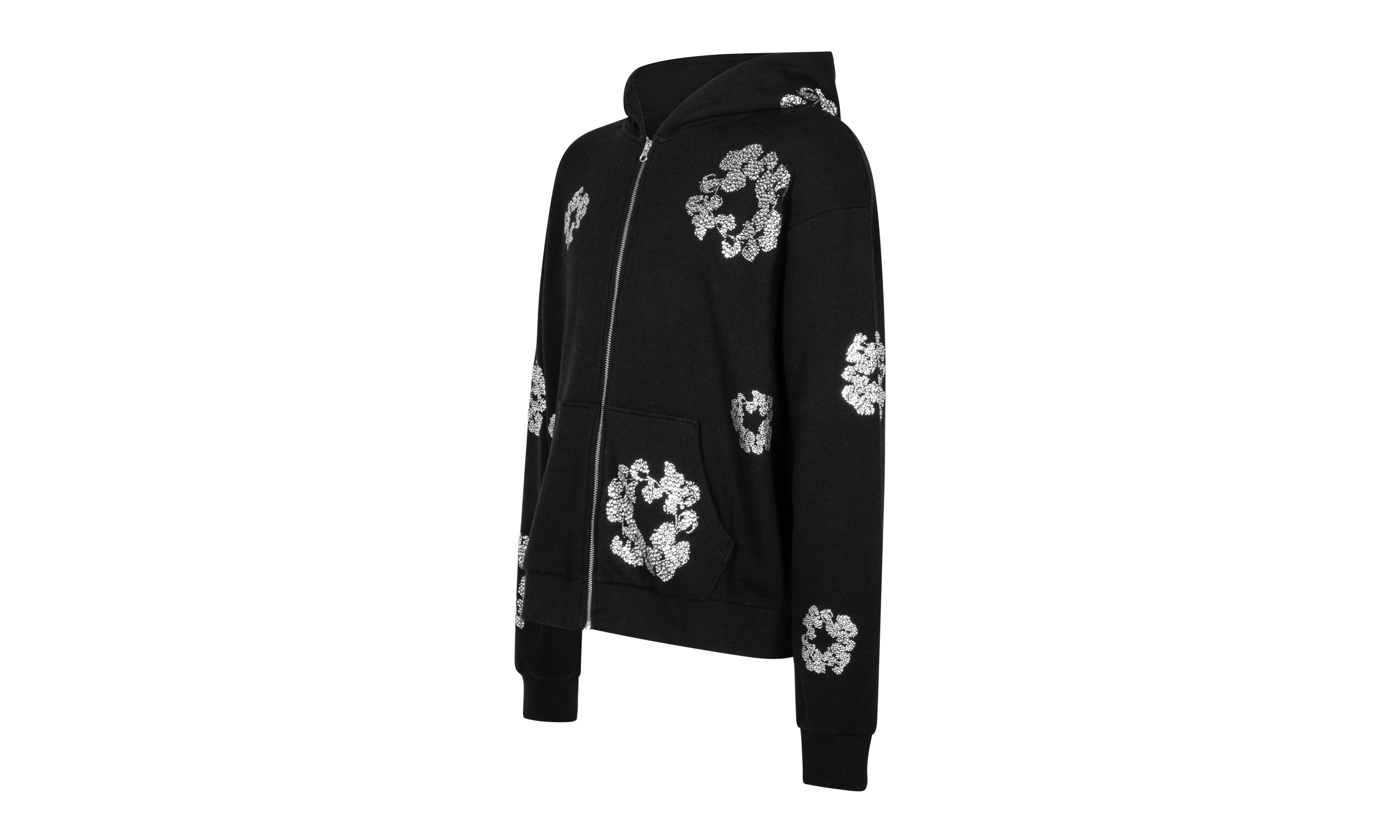 Cashmere Swarovski Cotton Wreath Zip Hoodie "Black" - 2