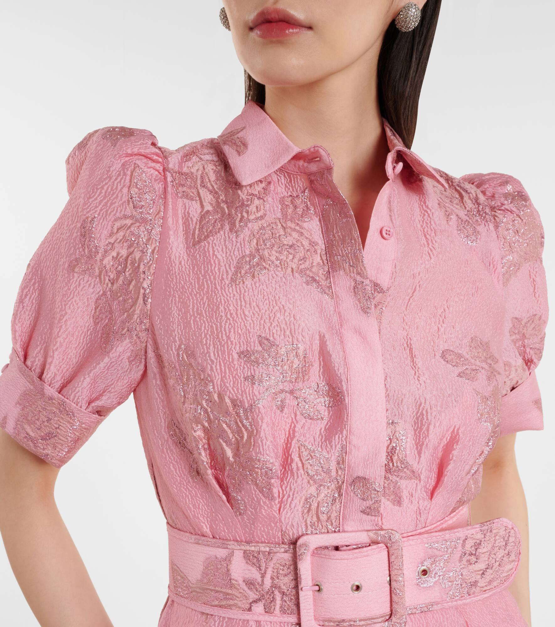 Benette belted brocade shirt dress - 4