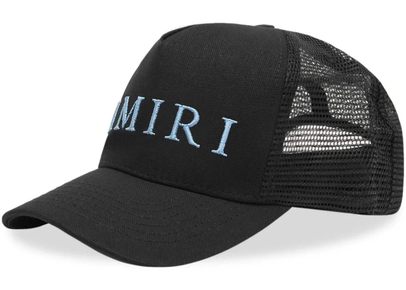 AMIRI Embroidered Logo Trucker Cap Black/Carolina Blue - 1