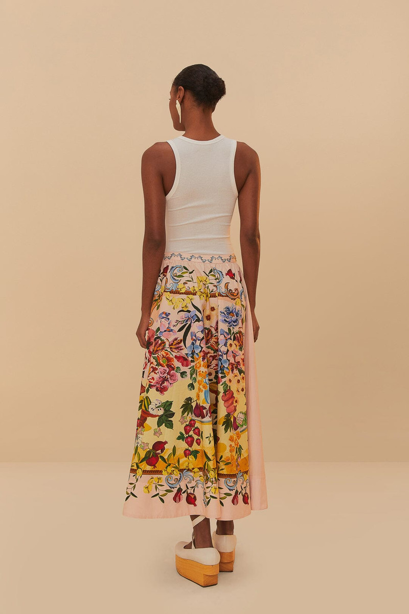 Pink Garden Terrace Organic Cotton Midi Skirt 4