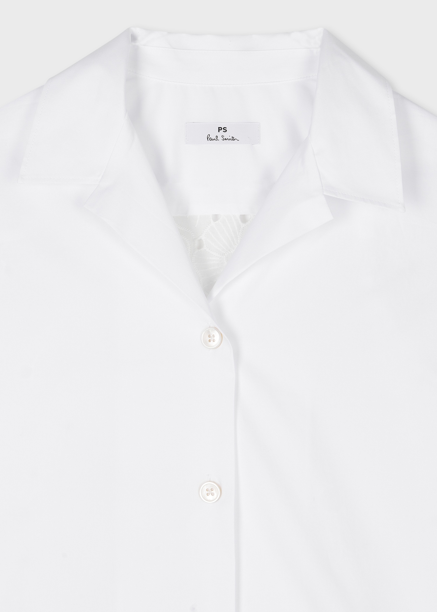 Women's White Cotton Broderie Panel Shirt - 3