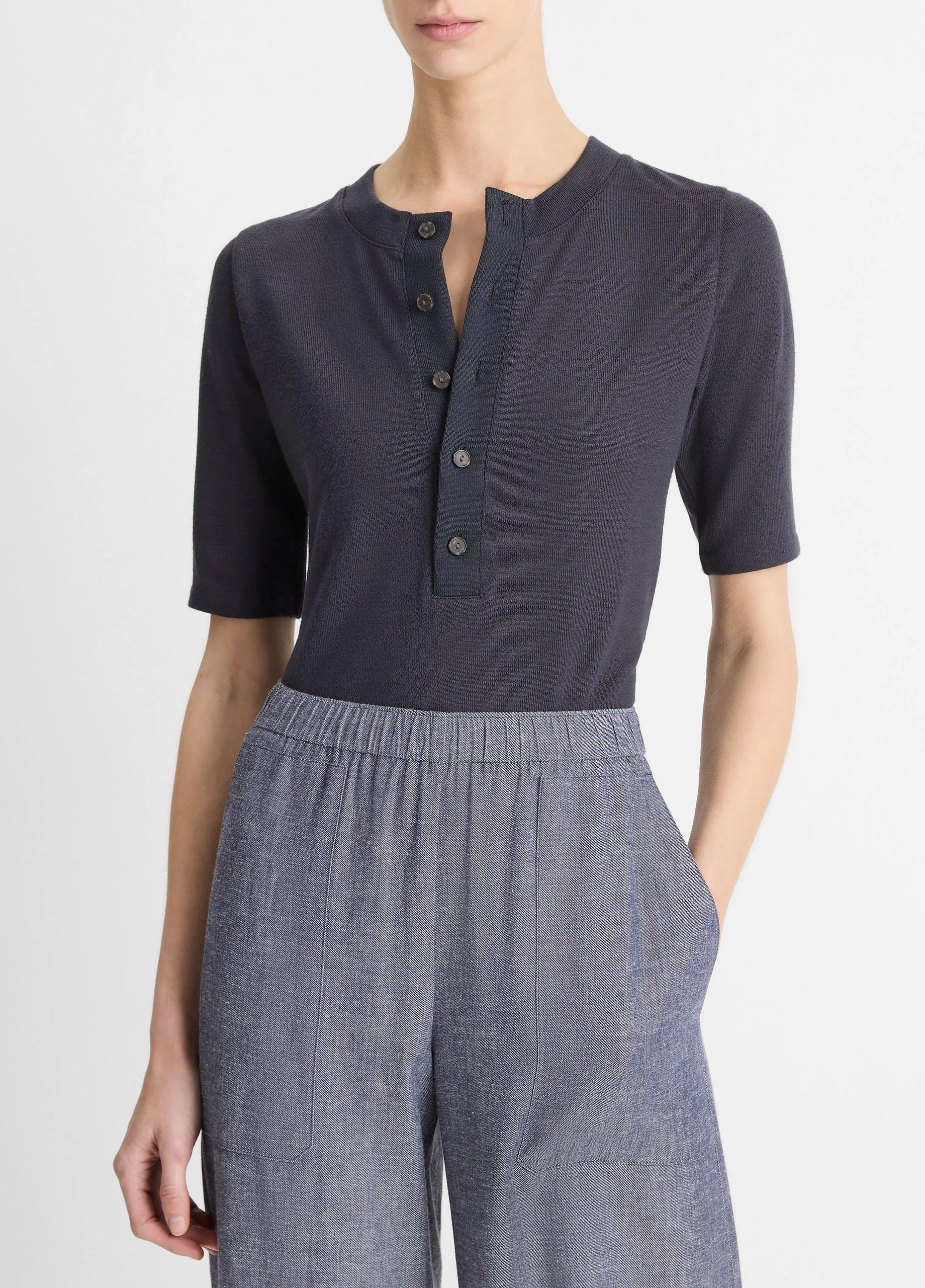 Jersey Elbow-Sleeve Henley - 1