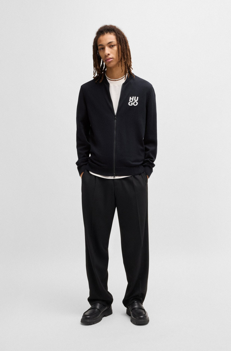 HUGO ZIP-UP CARDIGAN IN COTTON WITH STACKED LOGO outlook