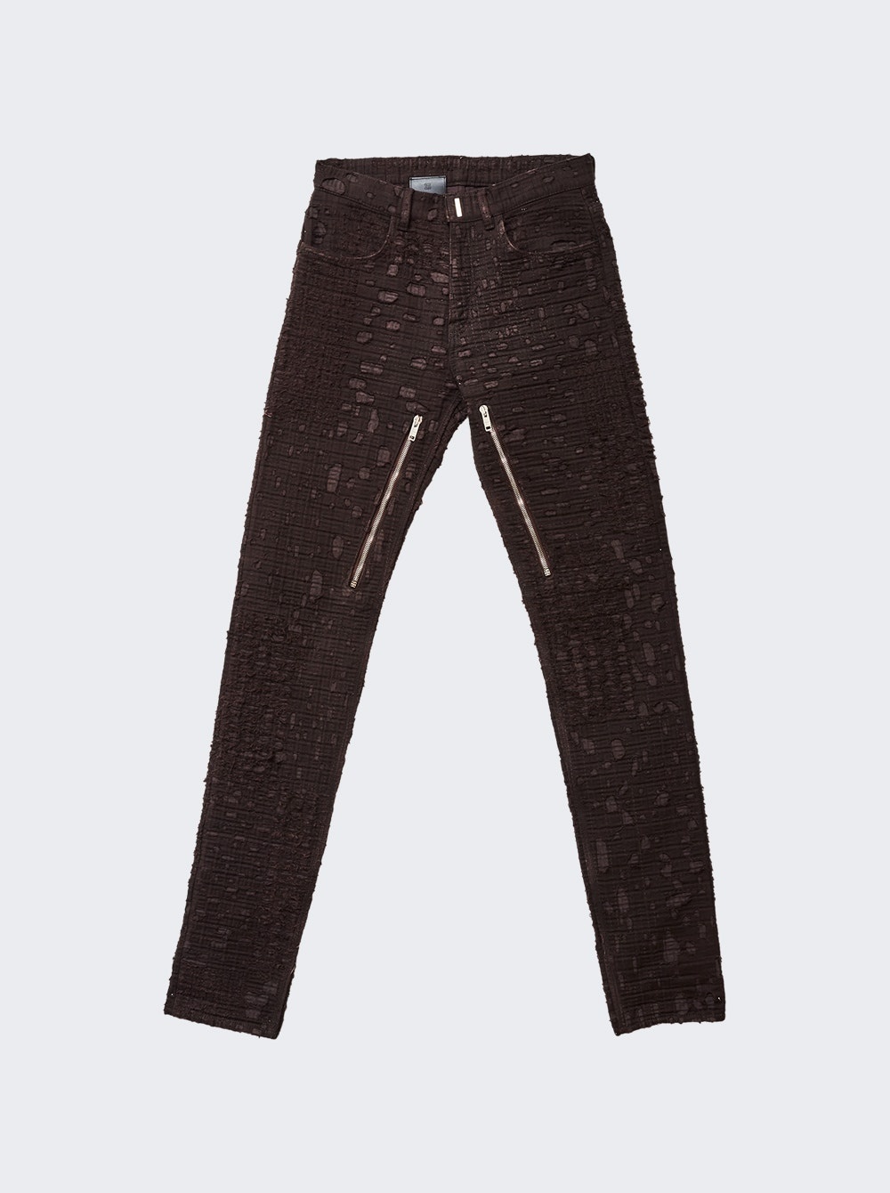 Zipped Slim Fit Denim Trousers Dark Brown - 1