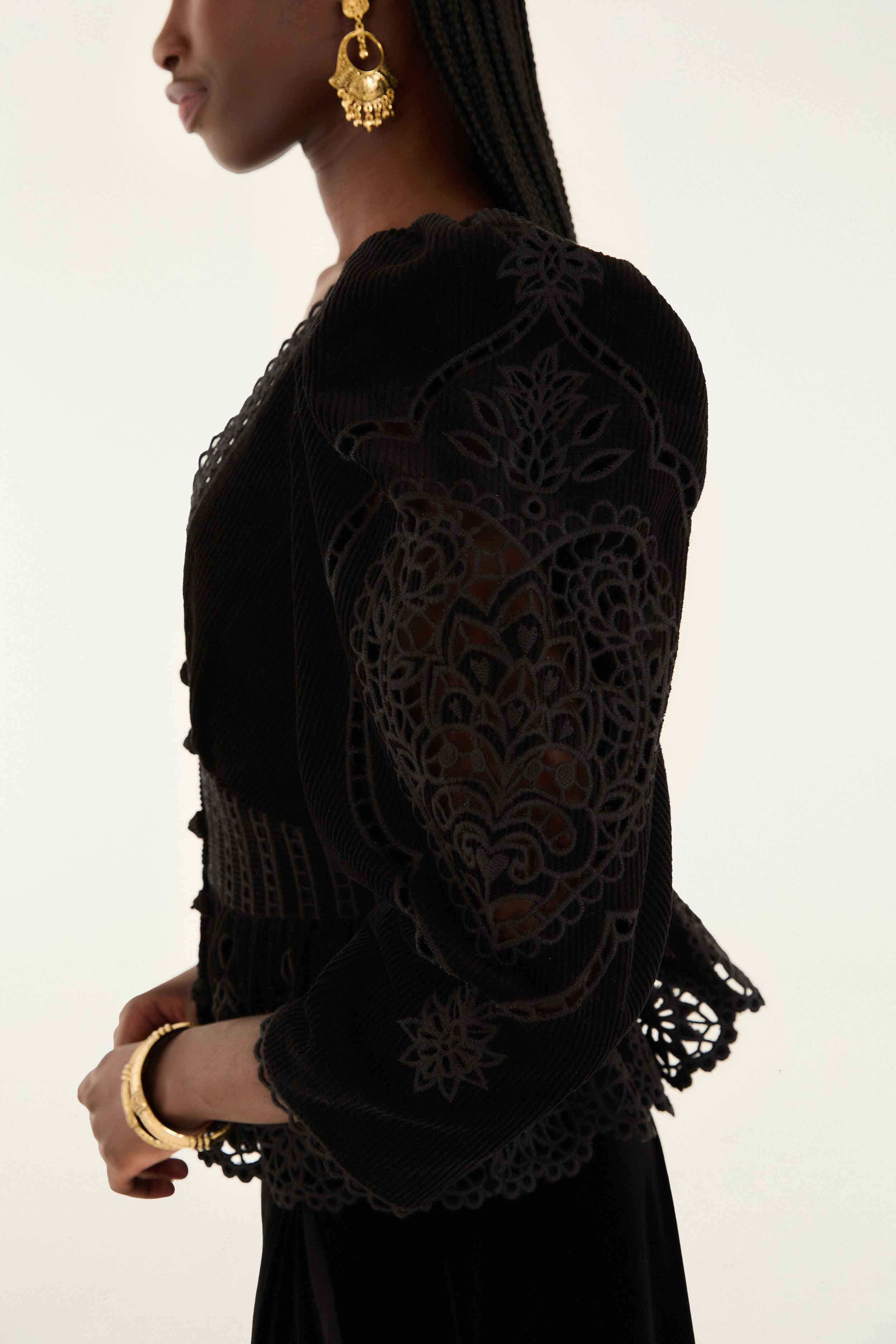 Black Artichoke Heart Richelieu Blouse - 3