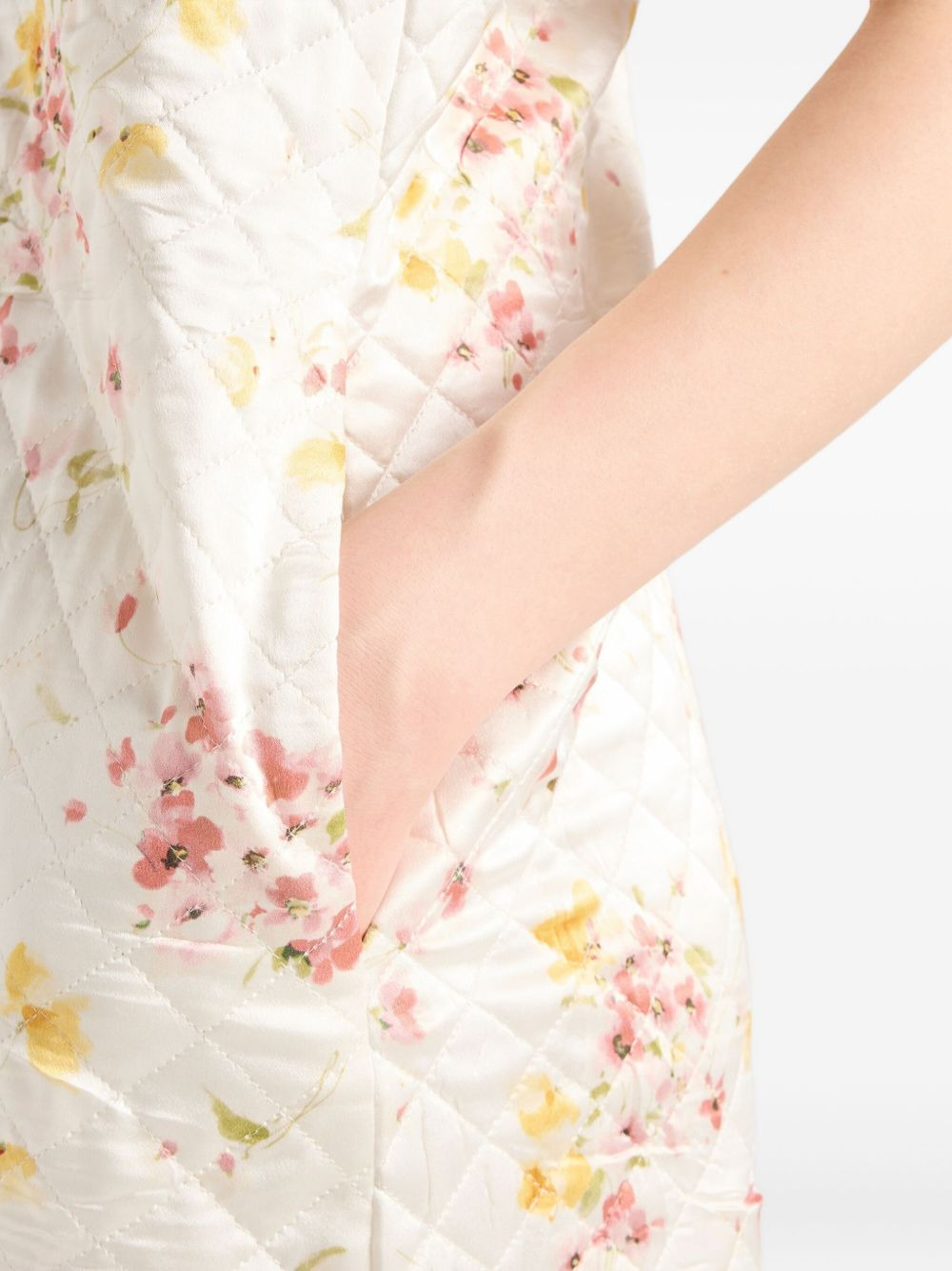 floral quilted satin mini dress - 4