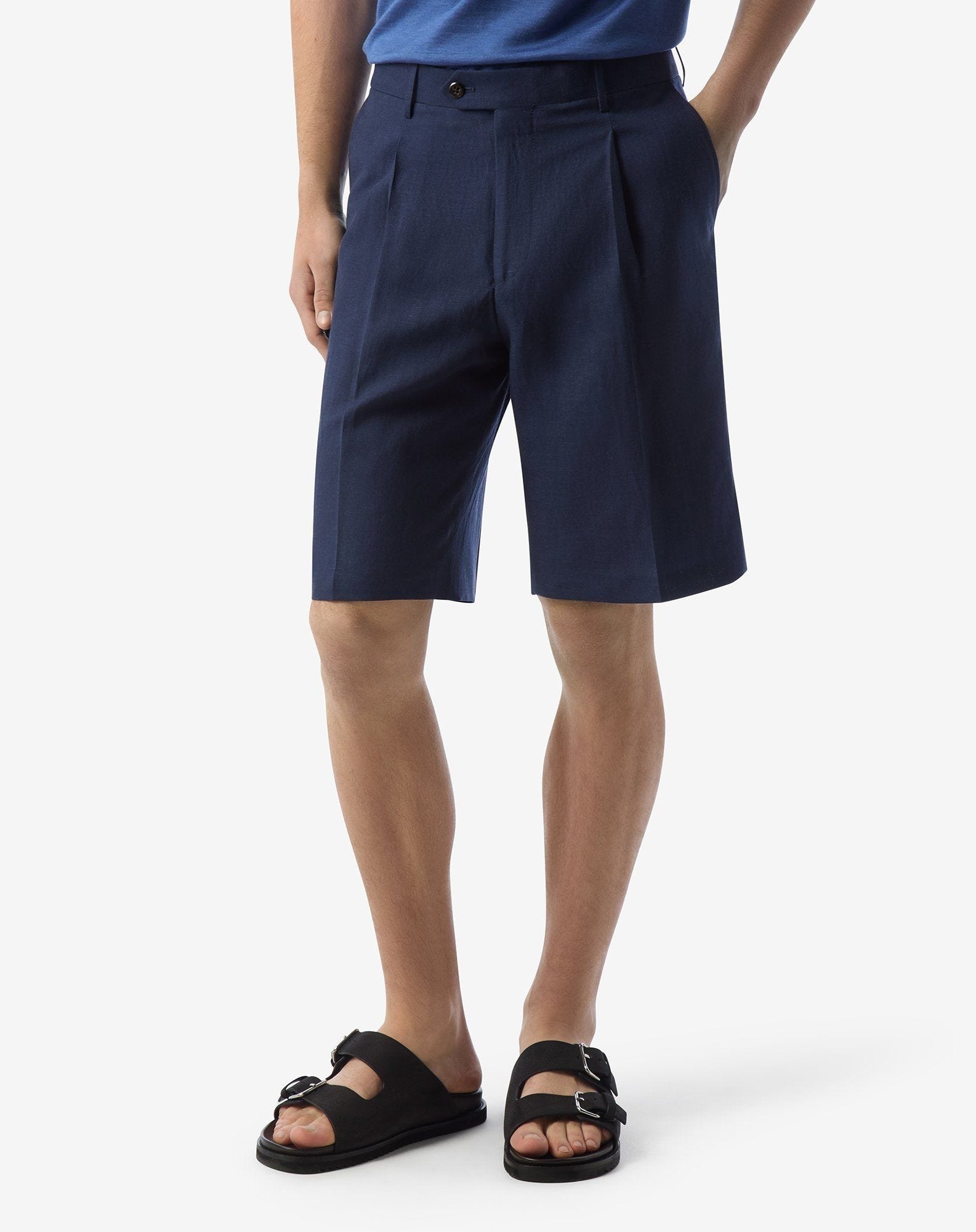 Blue wool and linen Bermuda shorts - 3
