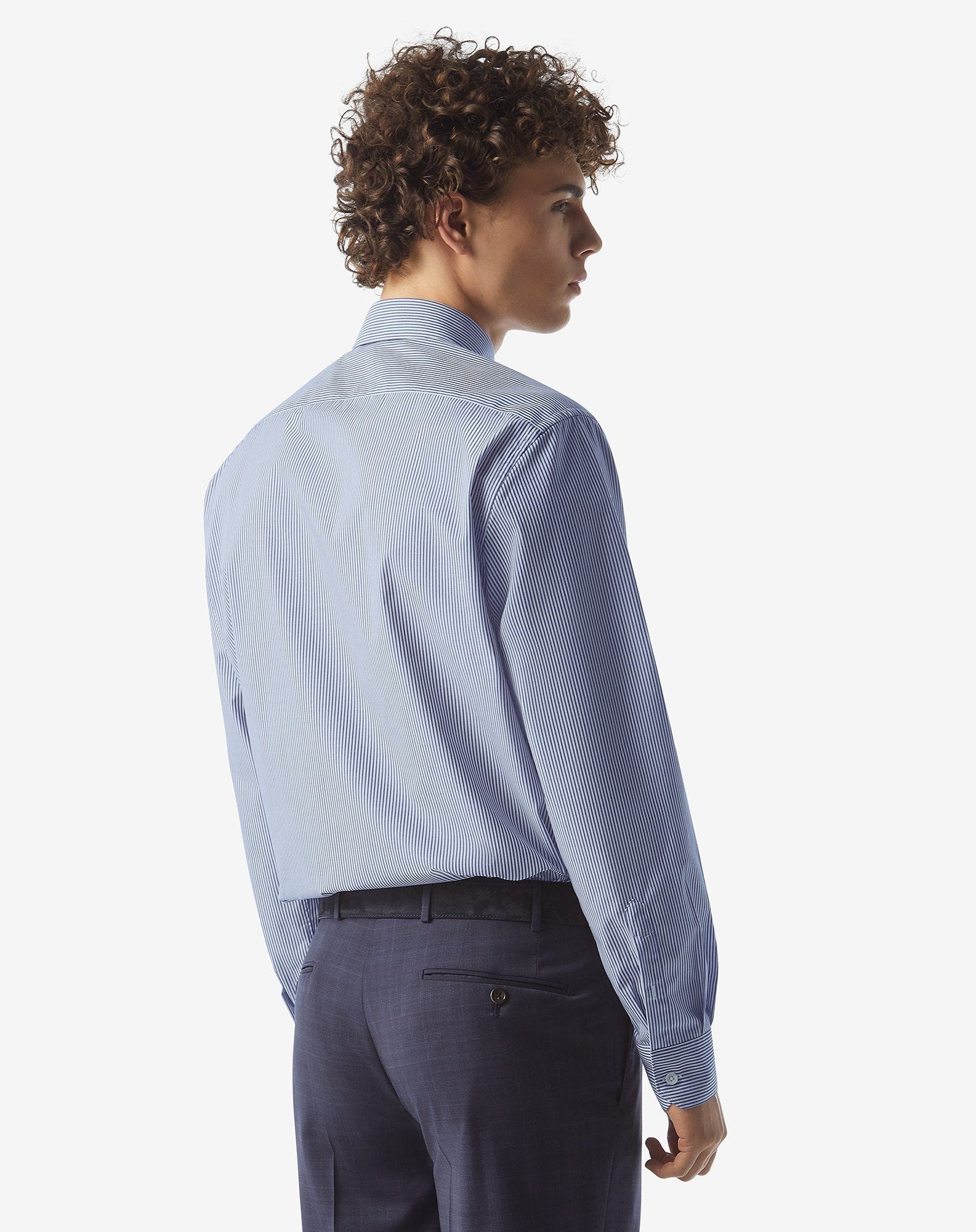 Pure cotton shirt with white/blue micro stripes - 3