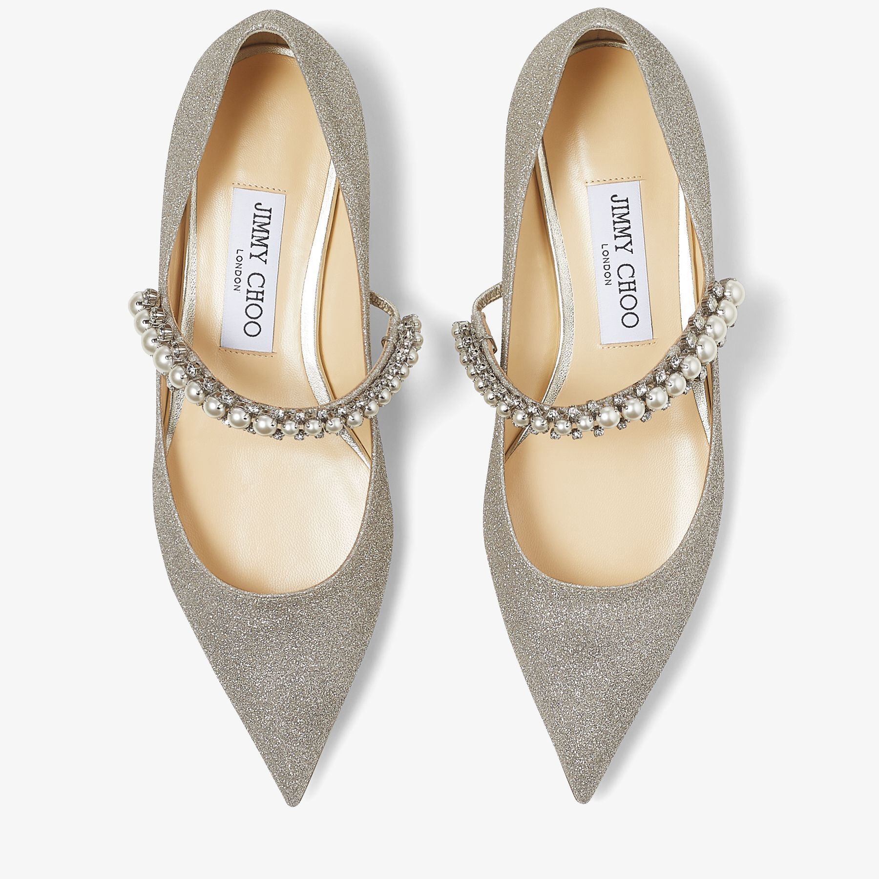 Baily Flat
Platinum Ice Dusty Glitter Flats with Crystal and Pearl Strap - 5