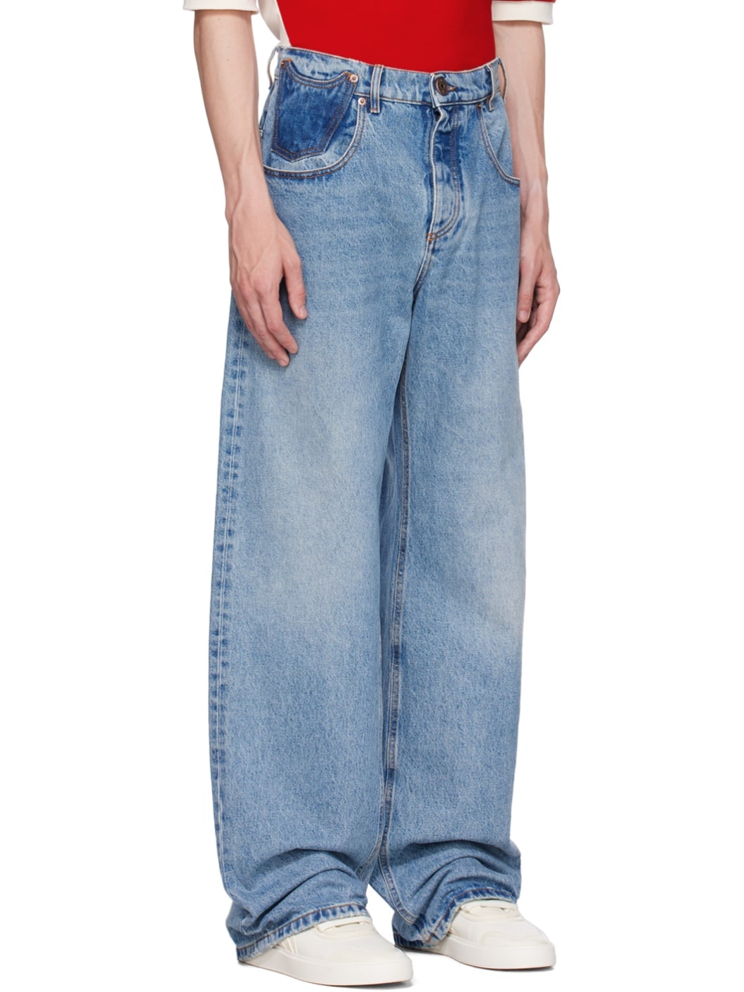 Blue Contrasted Pocket Jeans - 2