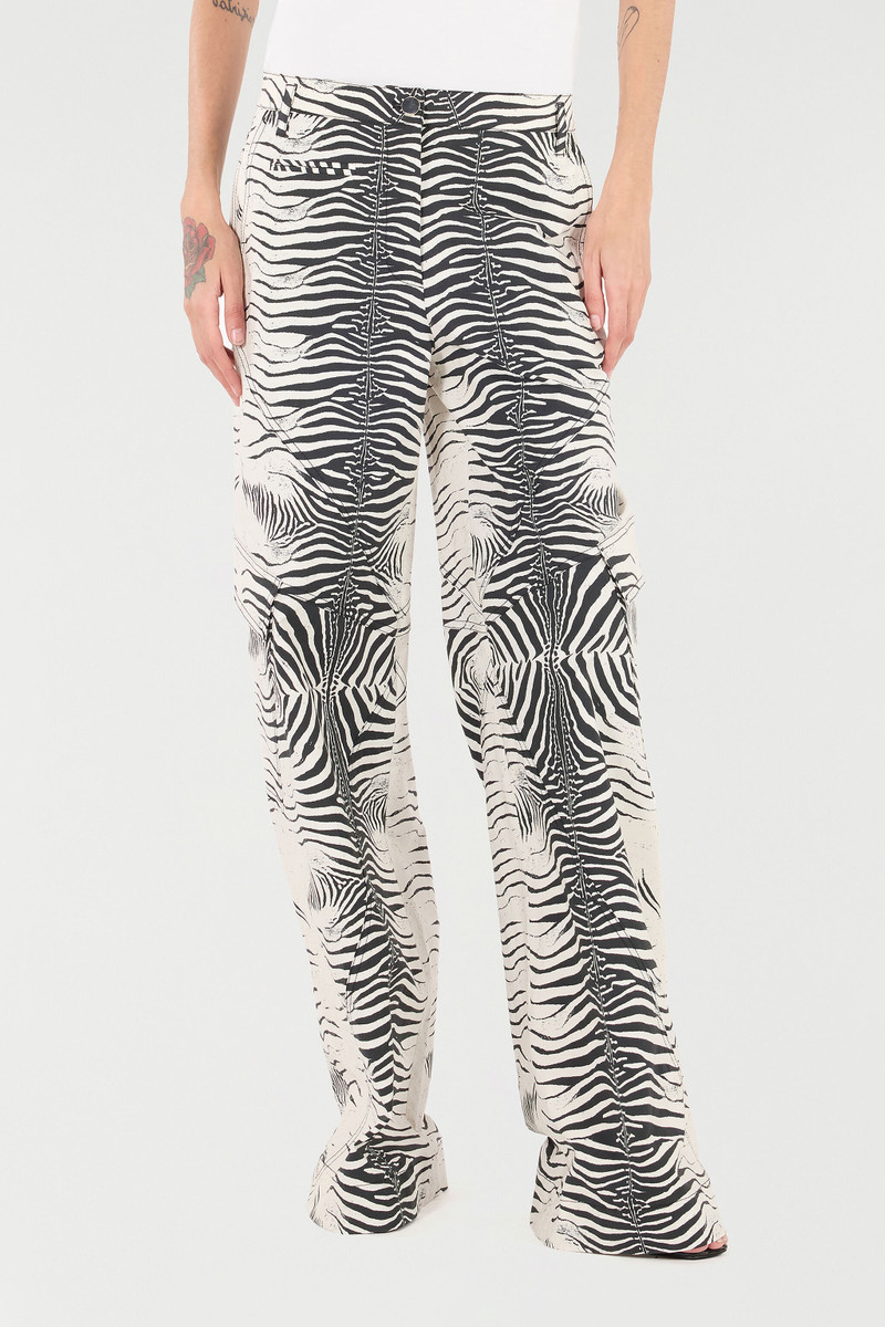 Stretch Cotton Pants With White Tigress Print 3