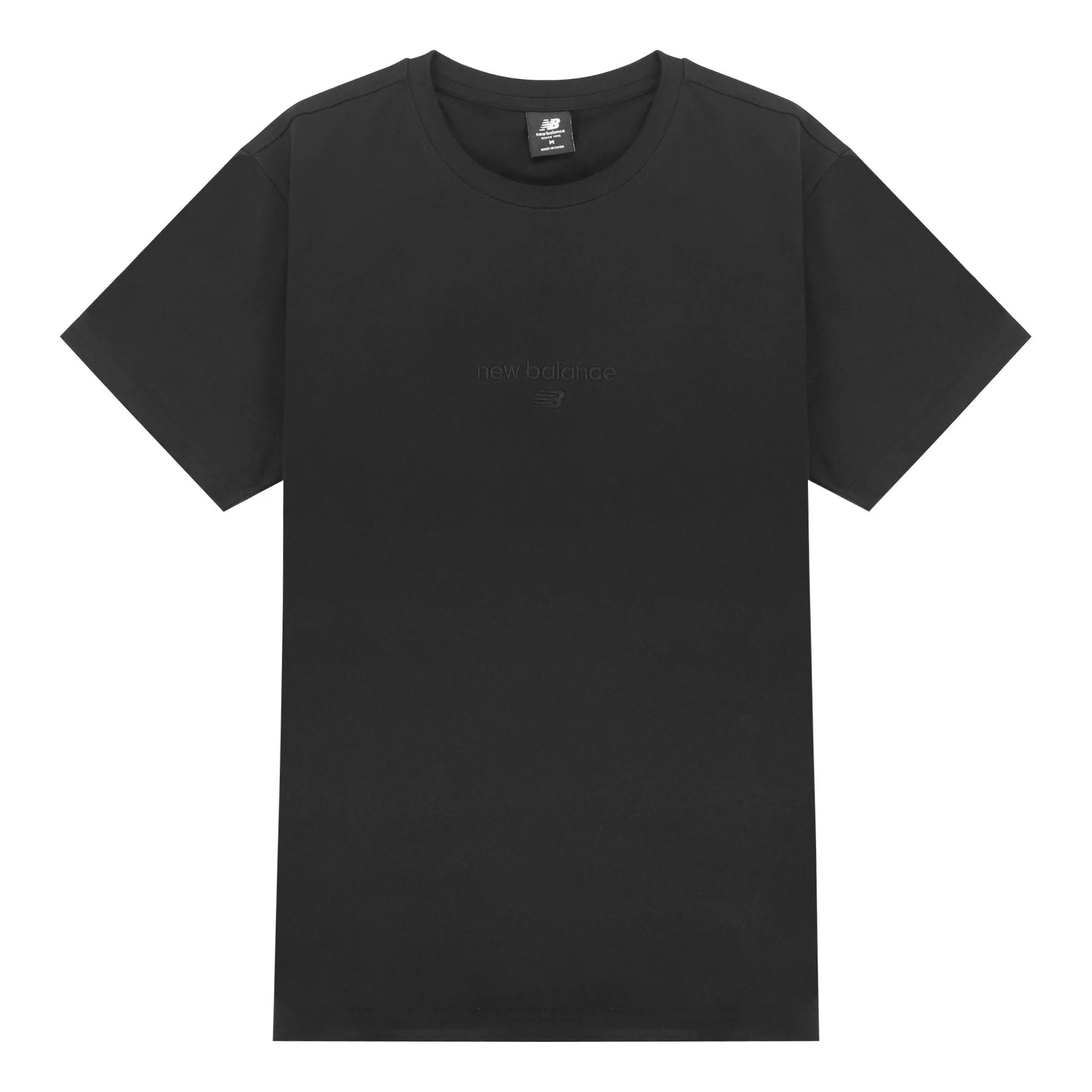 New Balance Logo Embroidered Knit Sports Round Neck Short Sleeve Couple Style Black AMT21548-BK - 1