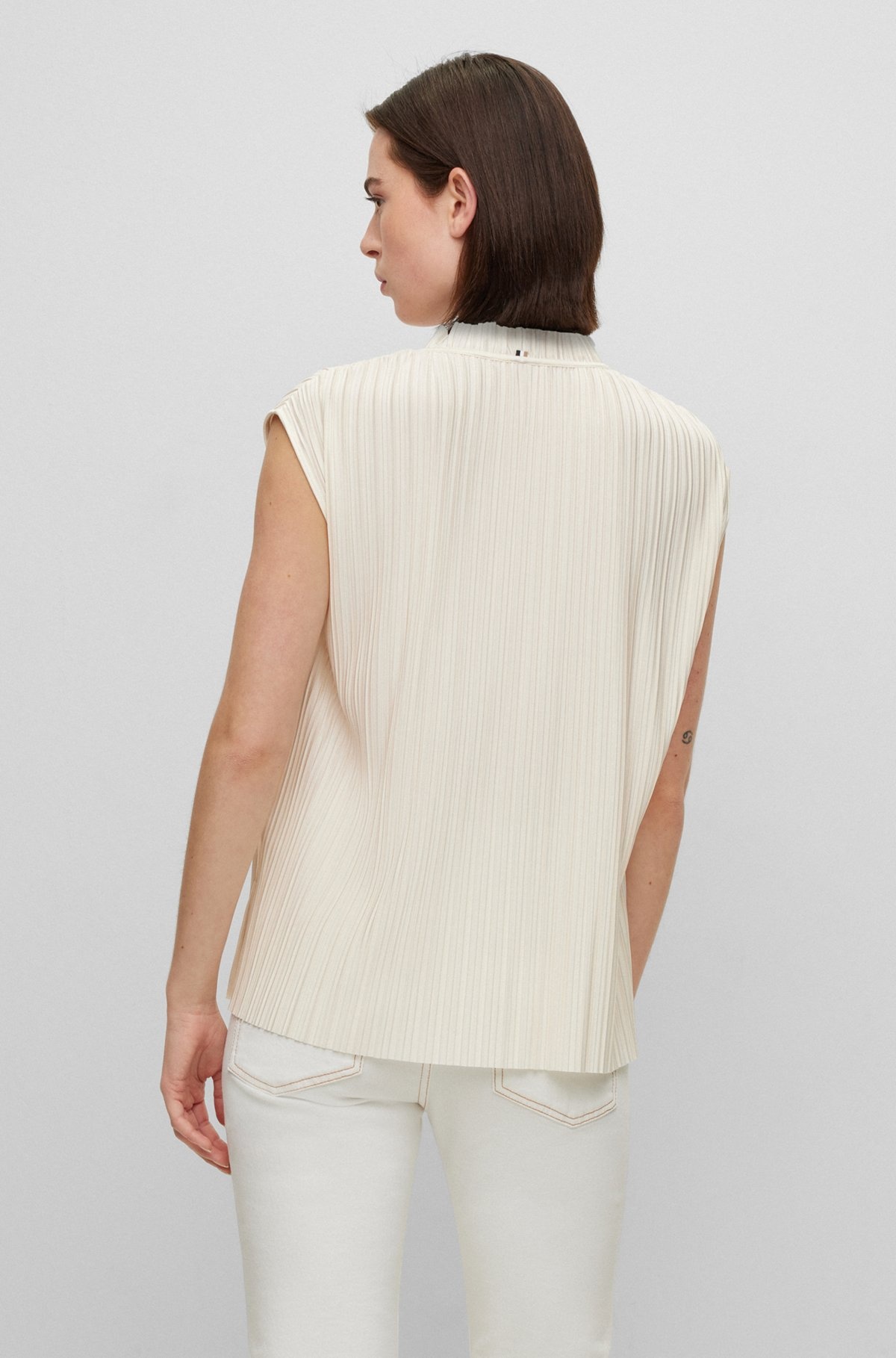 PLISSÉ JERSEY TOP WITH TIE NECKLINE - 4