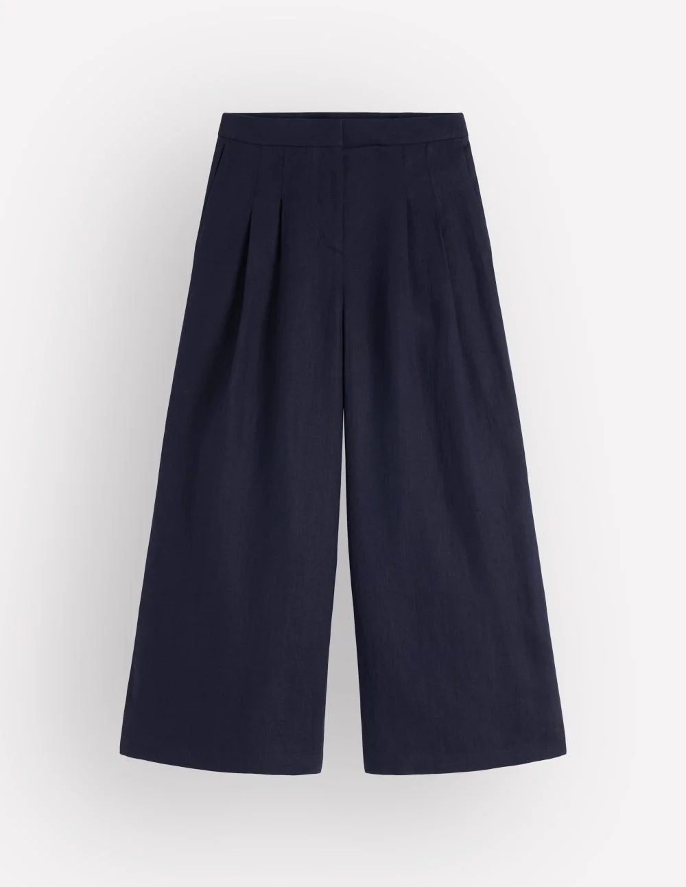Pleated Linen Culotte-Navy - 1