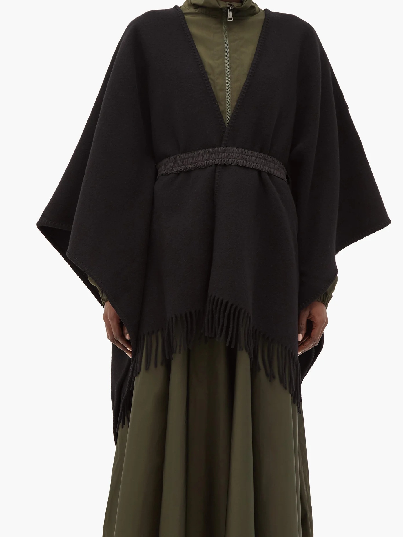 Logo-patch belted wool poncho - 6