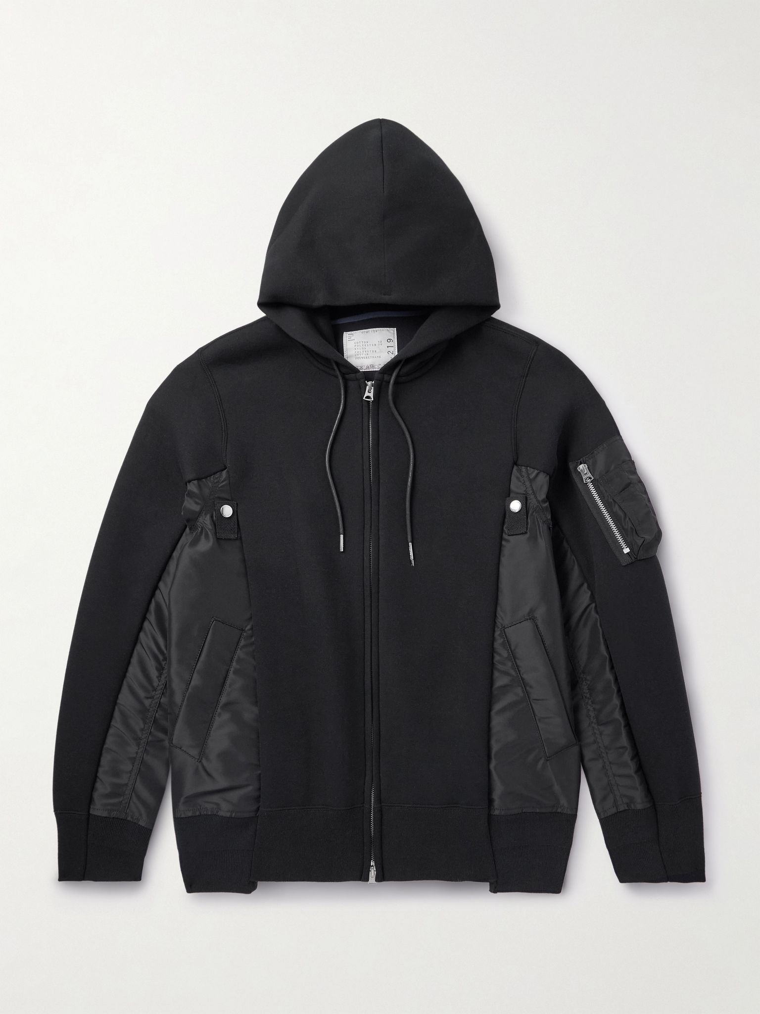 MA-1 Nylon-Trimmed Cotton-Blend Jersey Zip-Up Hoodie Black - 1
