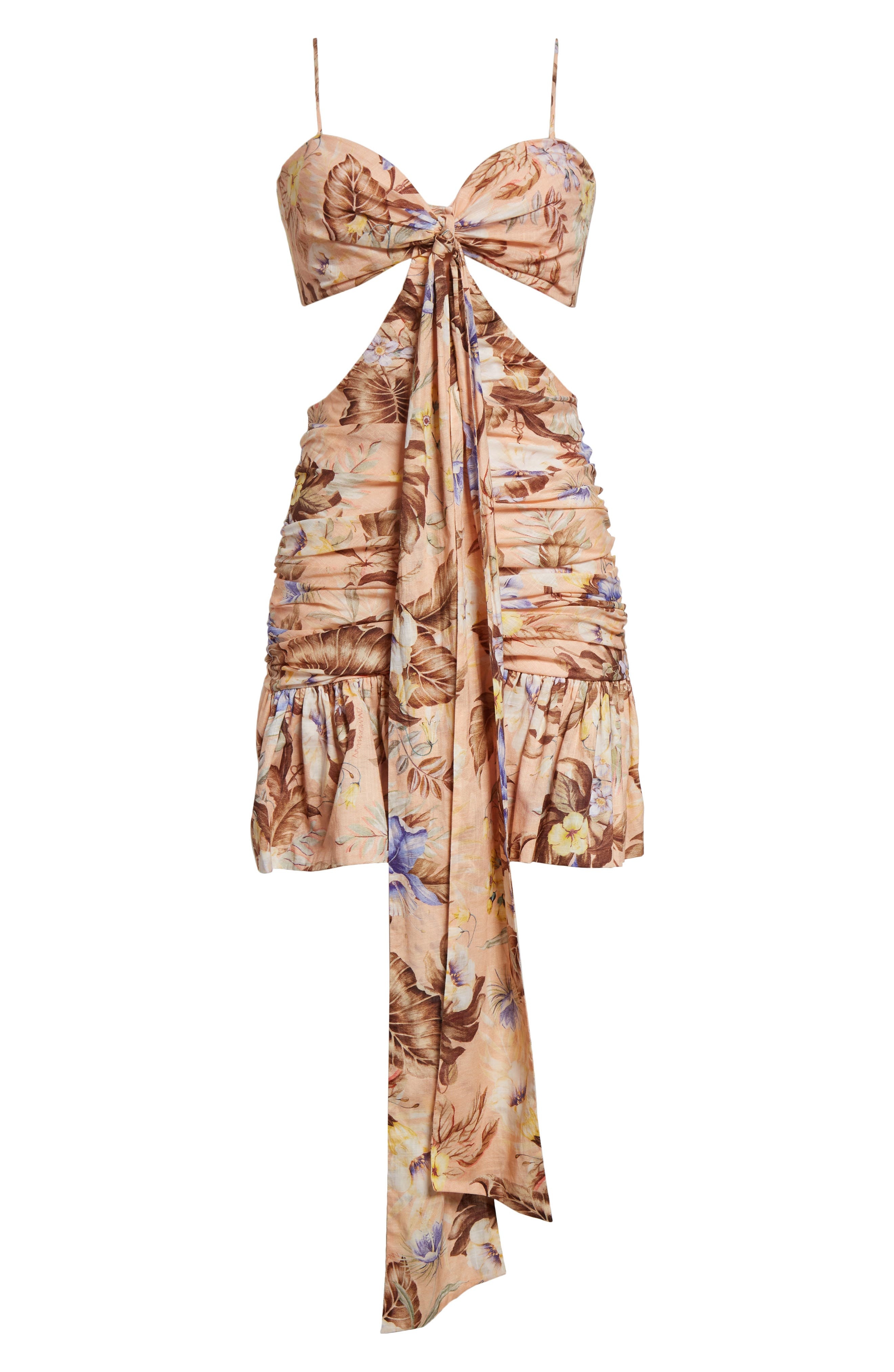 Zimmermann Coco Floral Print Bow Detail Minidres in Peach Multi Floral at Nordstrom - 6