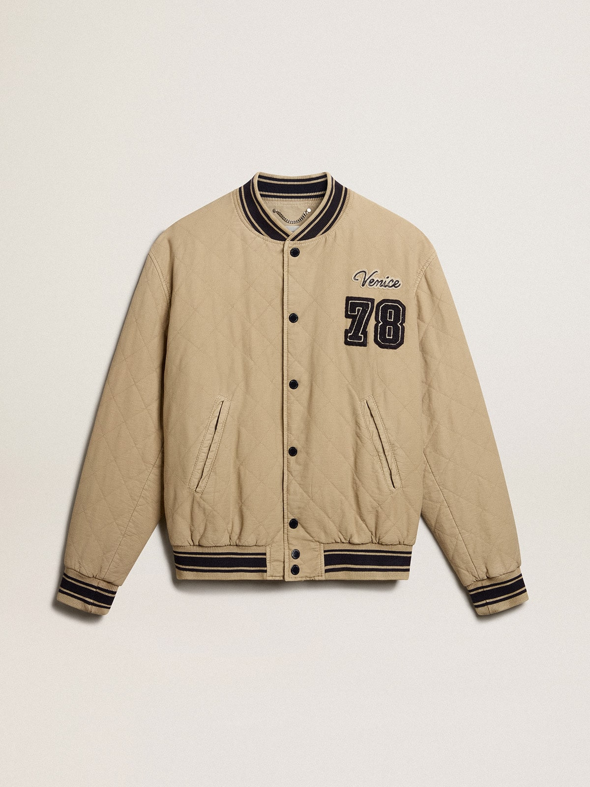 Khaki-colored quilted cotton bomber jacket - 1