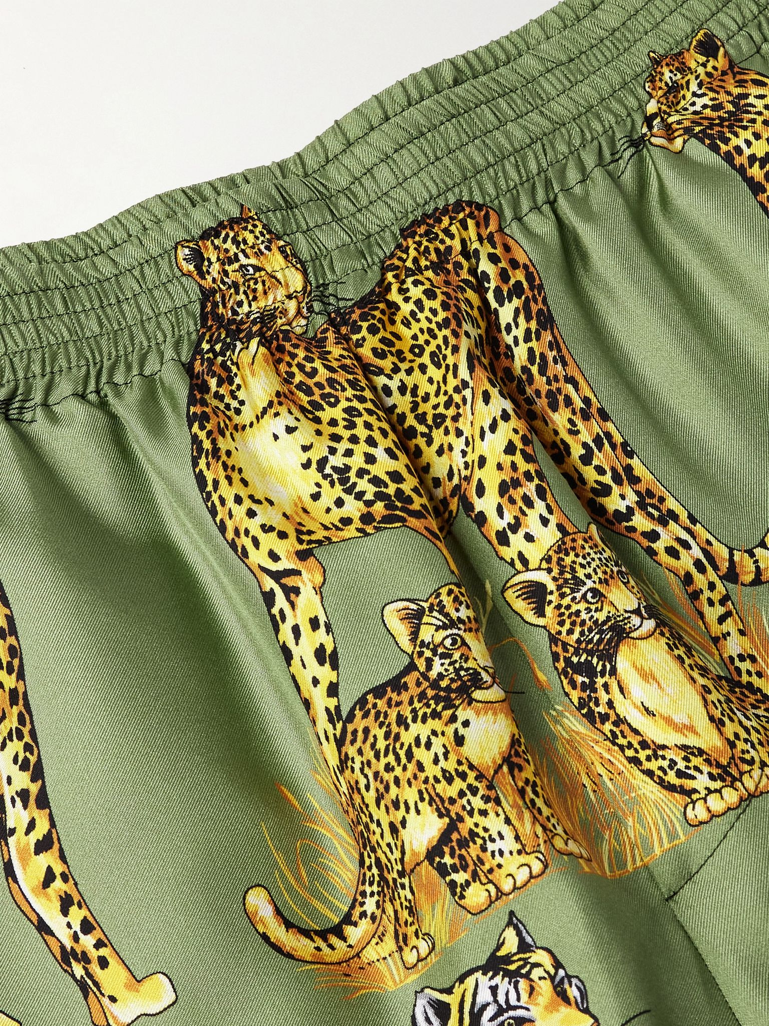 Straight-Leg Printed Silk-Twill Shorts Green - 5