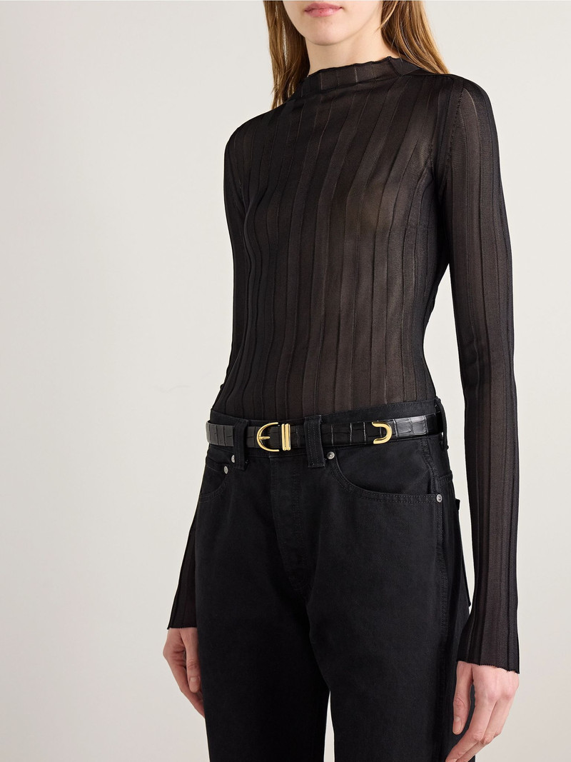 KHAITE Bambi croc-effect leather belt Black outlook