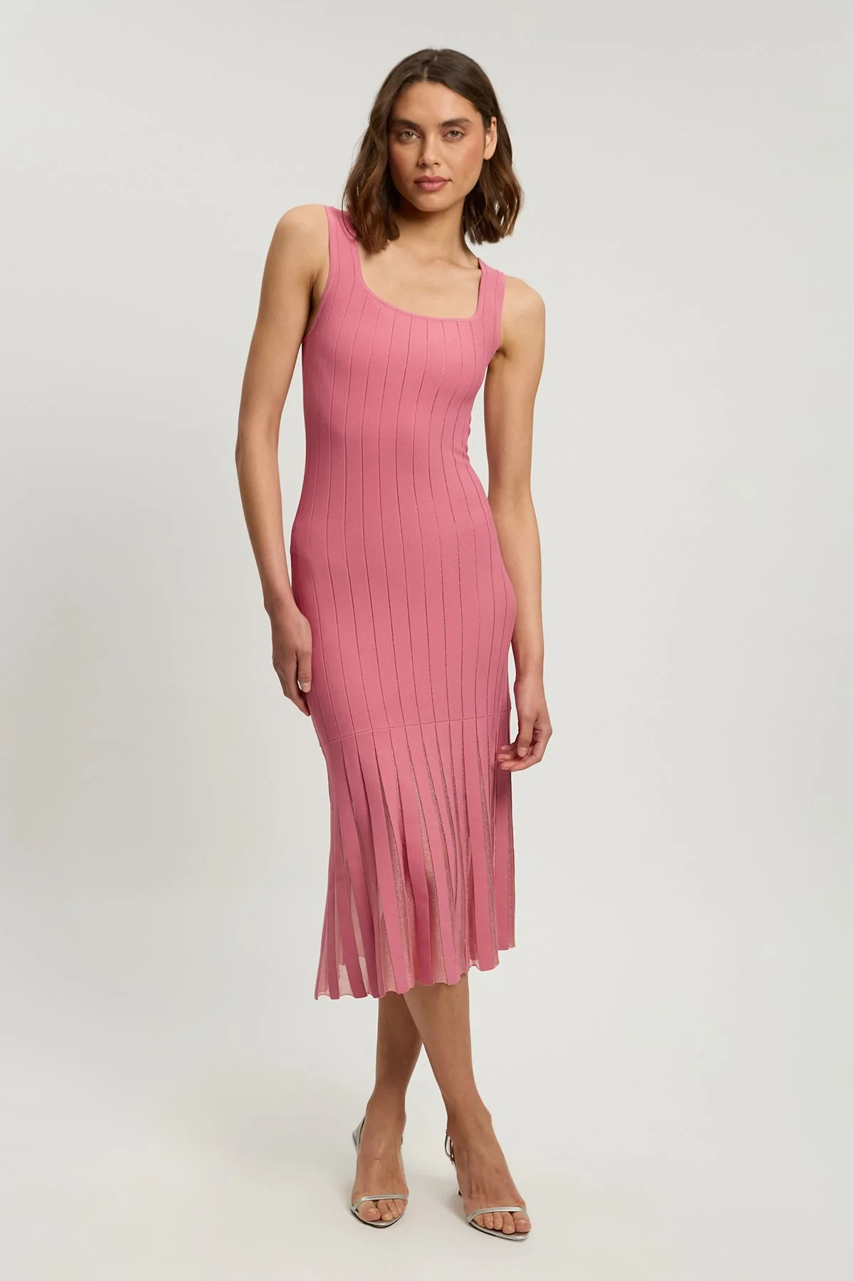 Compact Stretch Square Neck Knitted Flippy Dress - 1