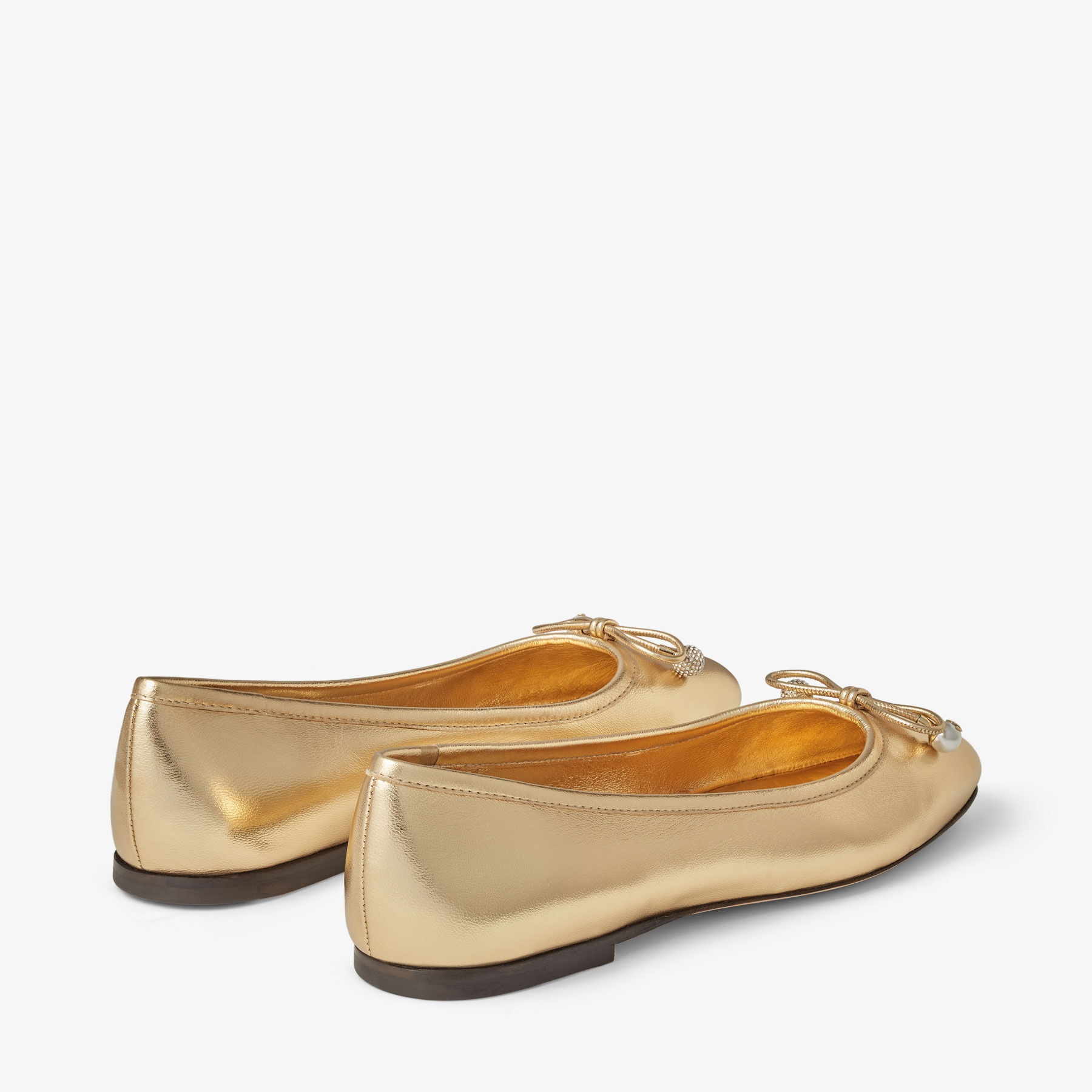 Elme Flat
Gold Metallic Nappa Leather Flats with Pearl Embellishment - 5