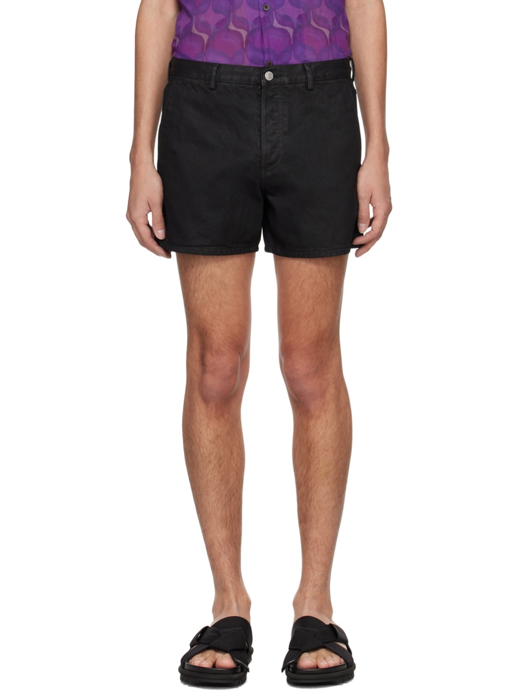 Black Four-Pocket Denim Shorts - 1