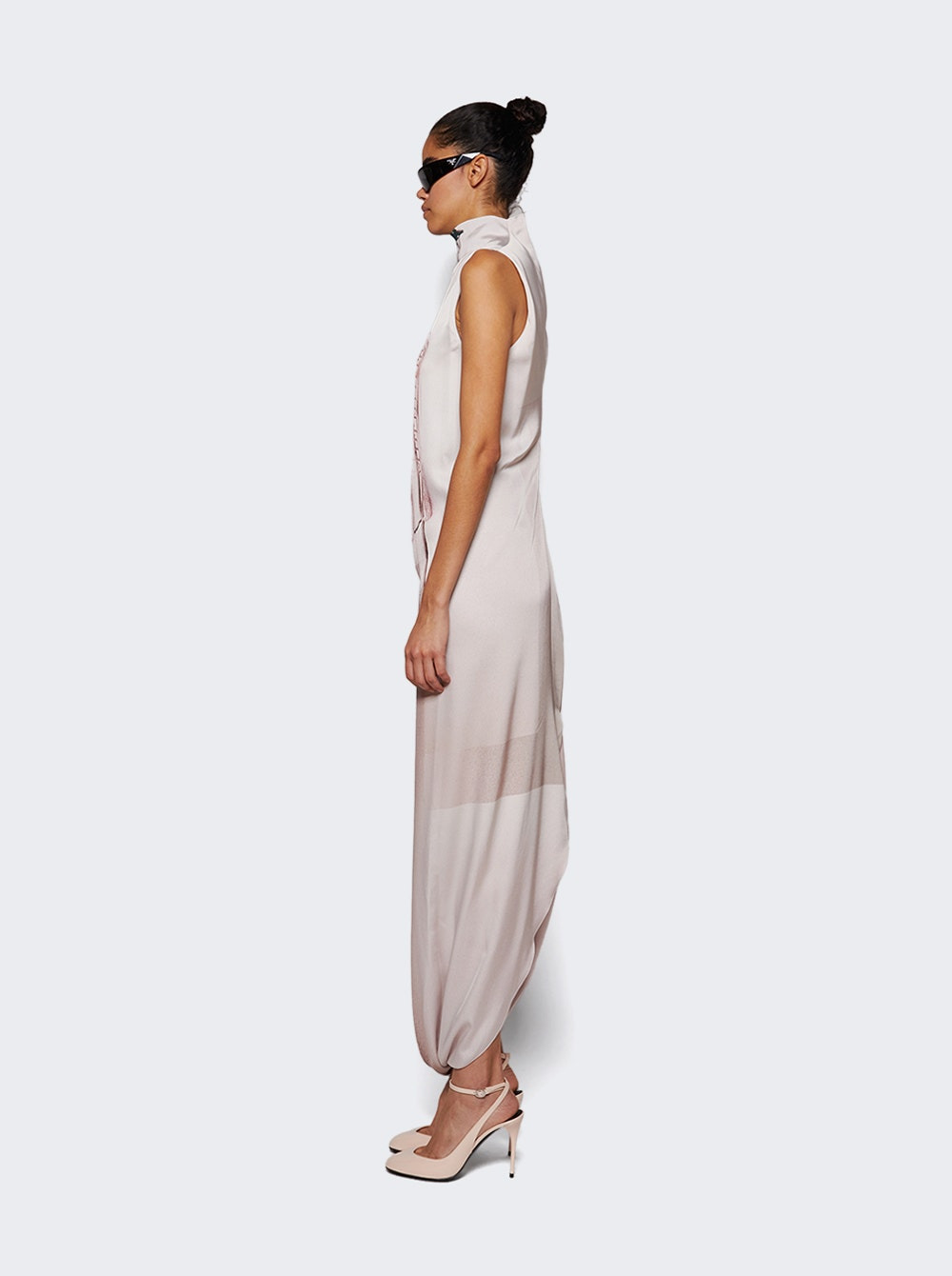 Draped Long Dress With Trompe L'Œil Print Pink - 3