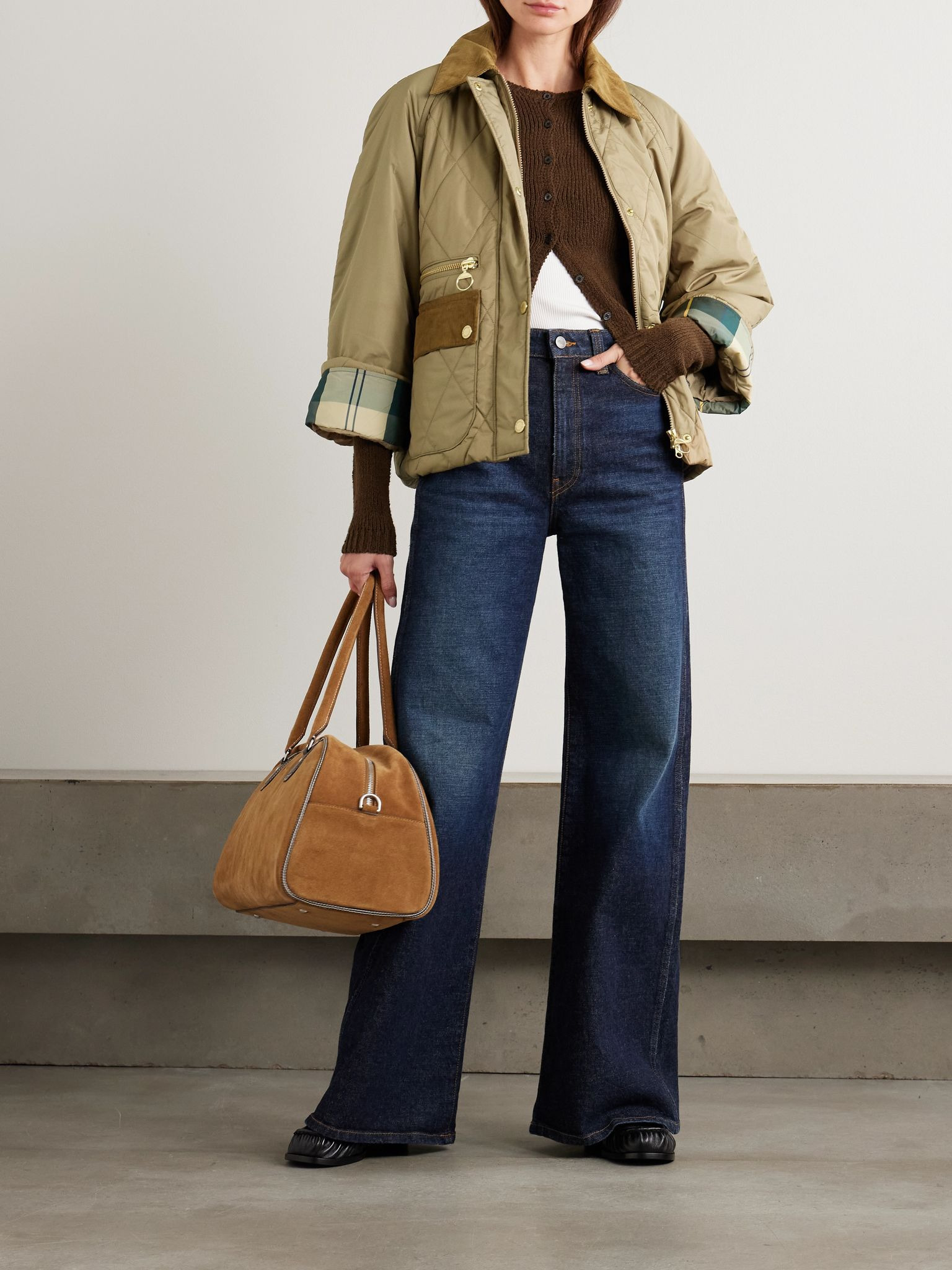 Martha cropped corduroy-trimmed quilted shell jacket Brown - 2