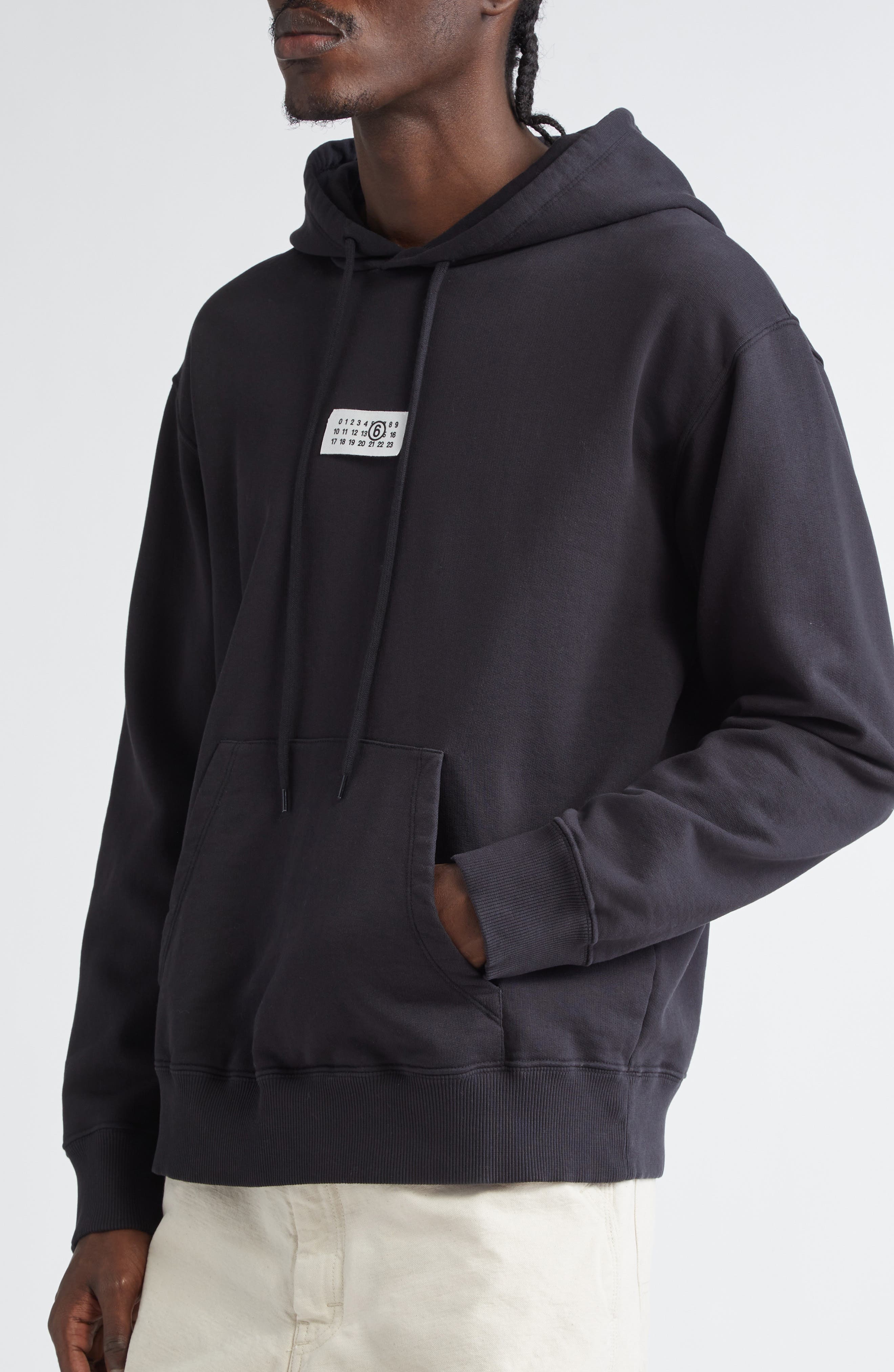 MM6 Maison Margiela Numeric Logo Patch Hoodie in Washed Black at Nordstrom - 4