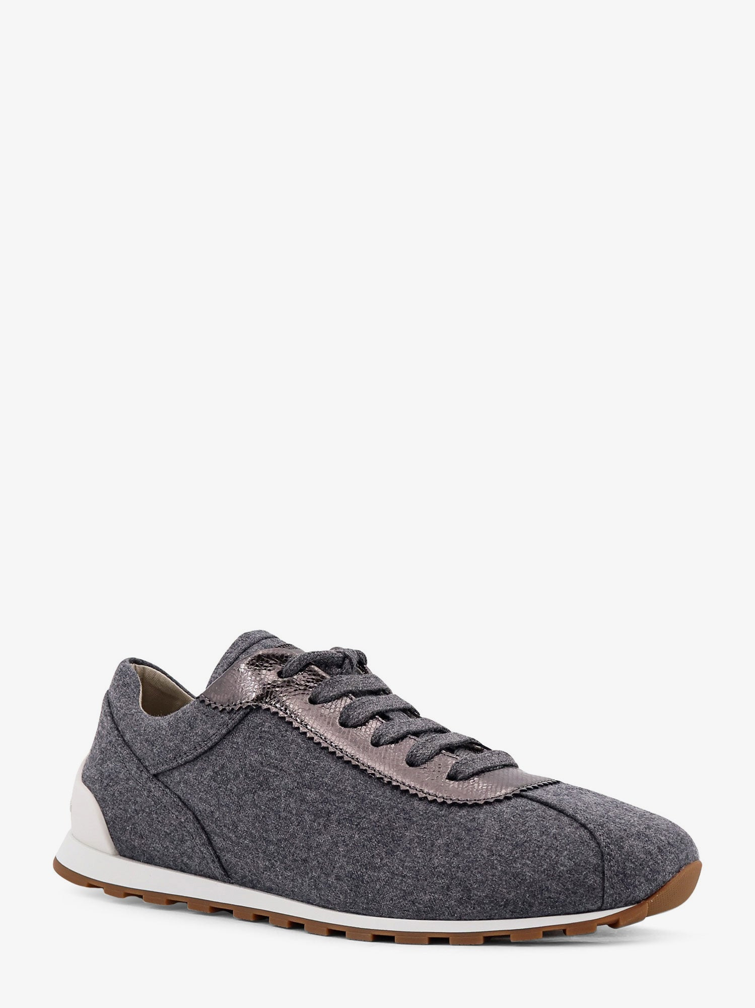 Low-Top Wool Flannel Sneakers With Leather Profiles - 2