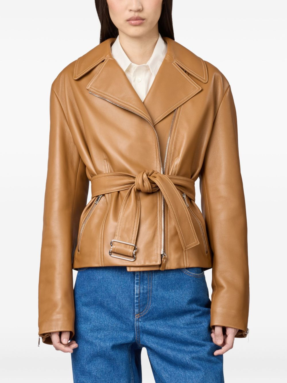 belted leather jacket - 4