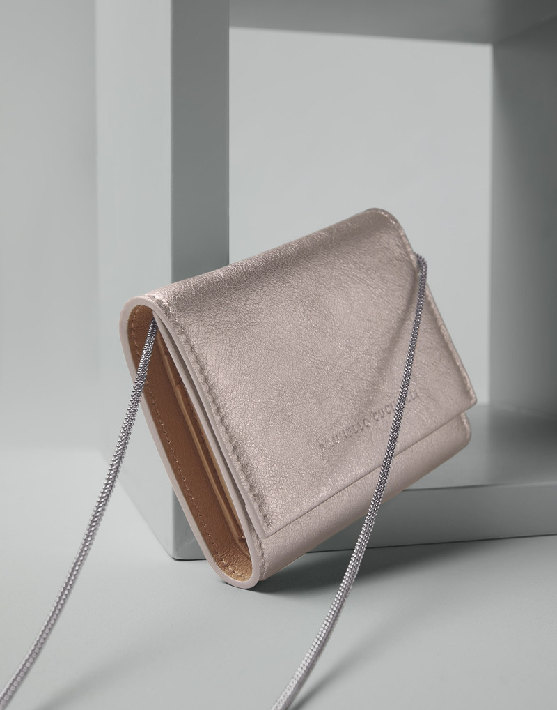 Lamé calfskin wallet with precious chain 3