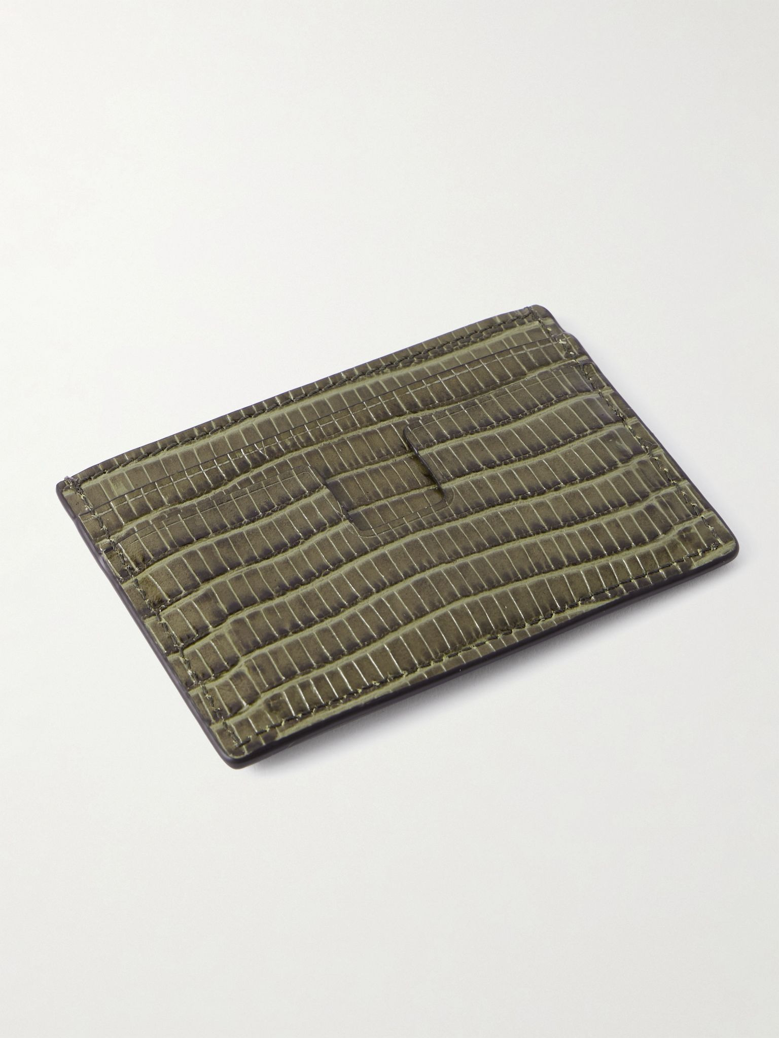 Croc-Effect Leather Cardholder Green - 2