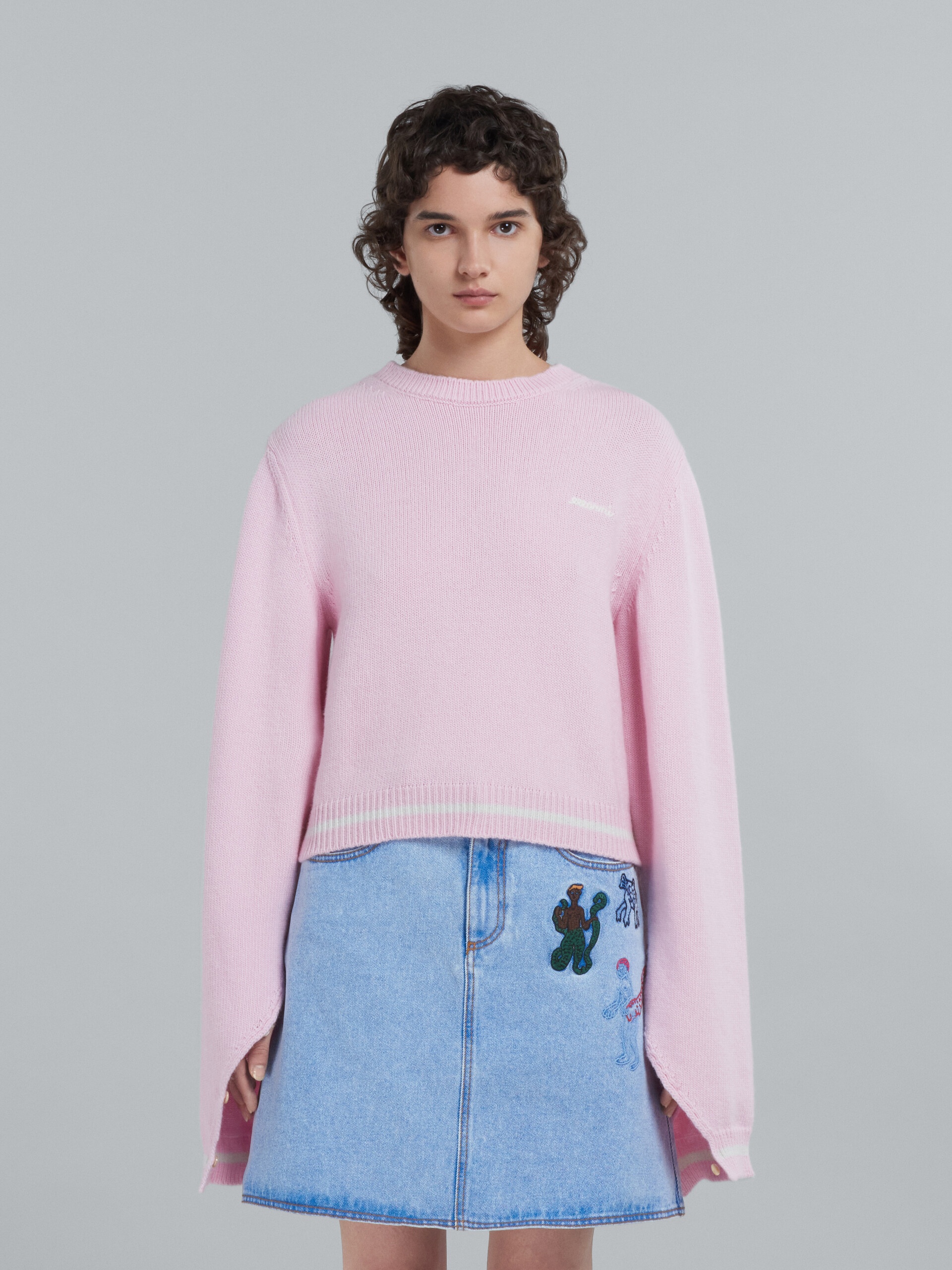 PINK WOOL SWEATER WITH LOGO - 2