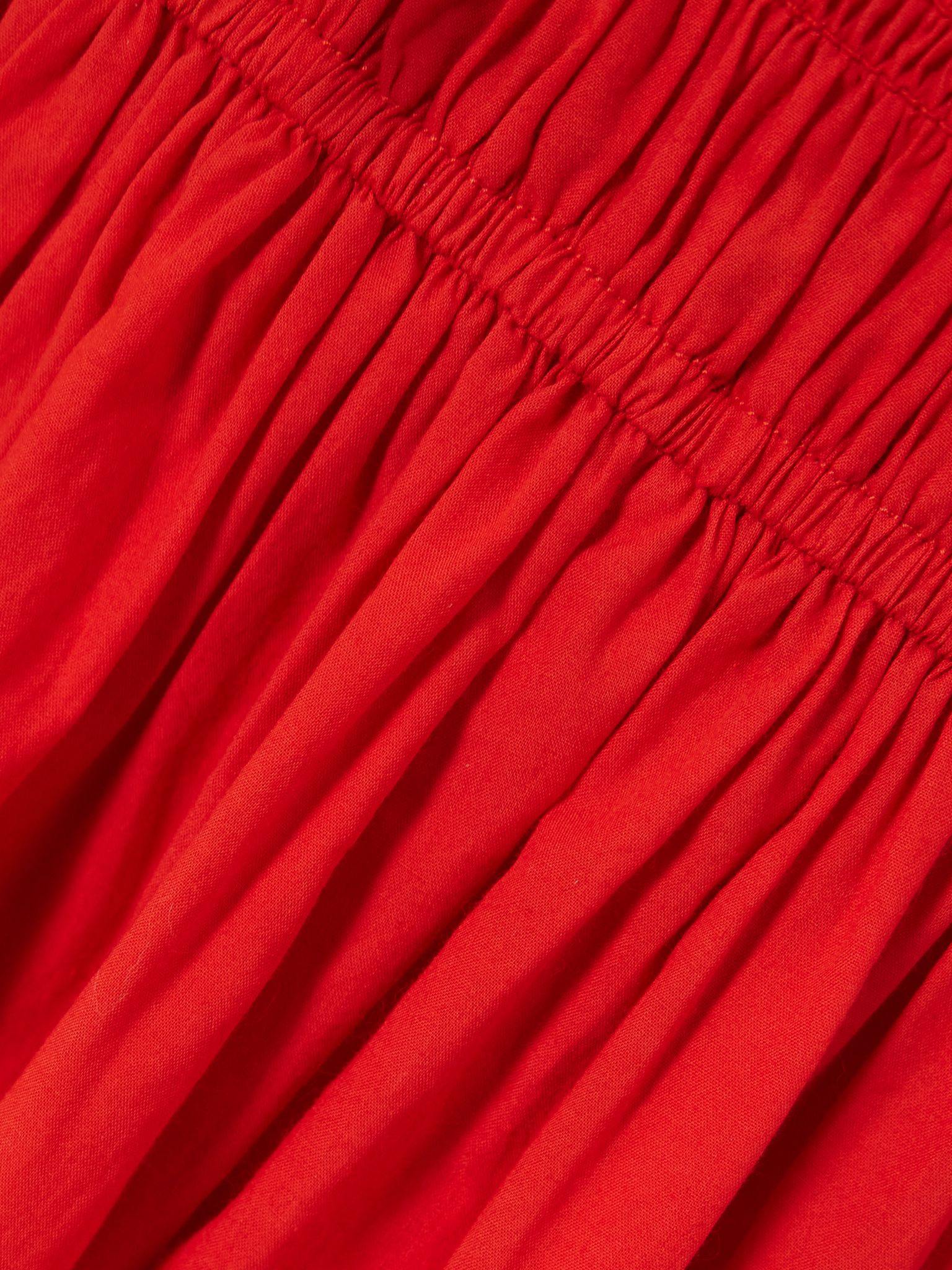 Quinn tie-detailed shirred organic cotton-poplin midi dress Red - 4