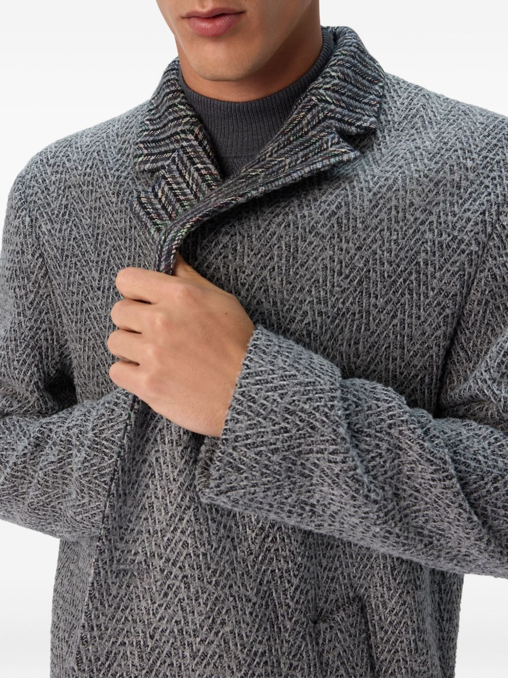 herringbone-patterned coat - 4