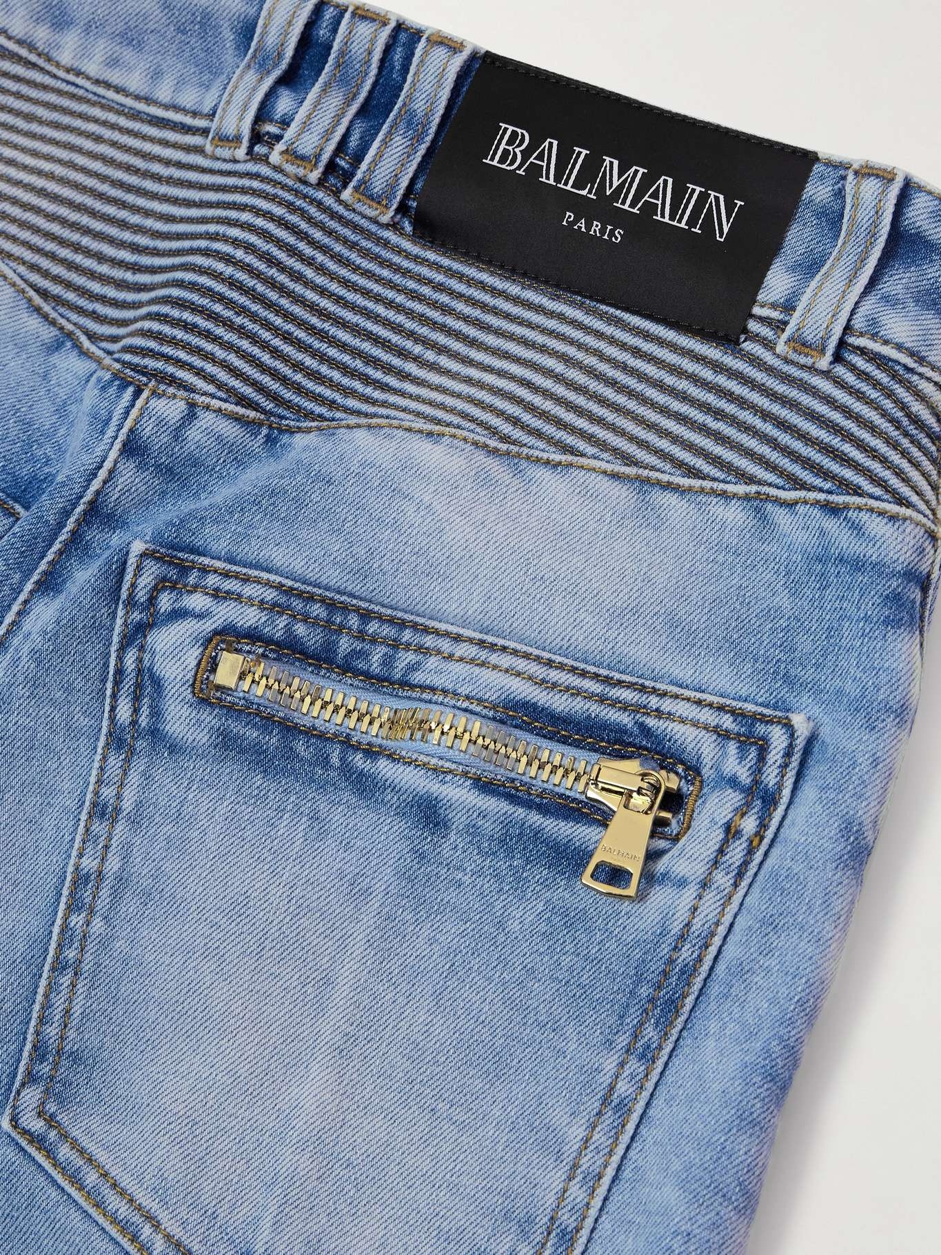 Embellished paneled high-rise skinny jeans Light denim - 5