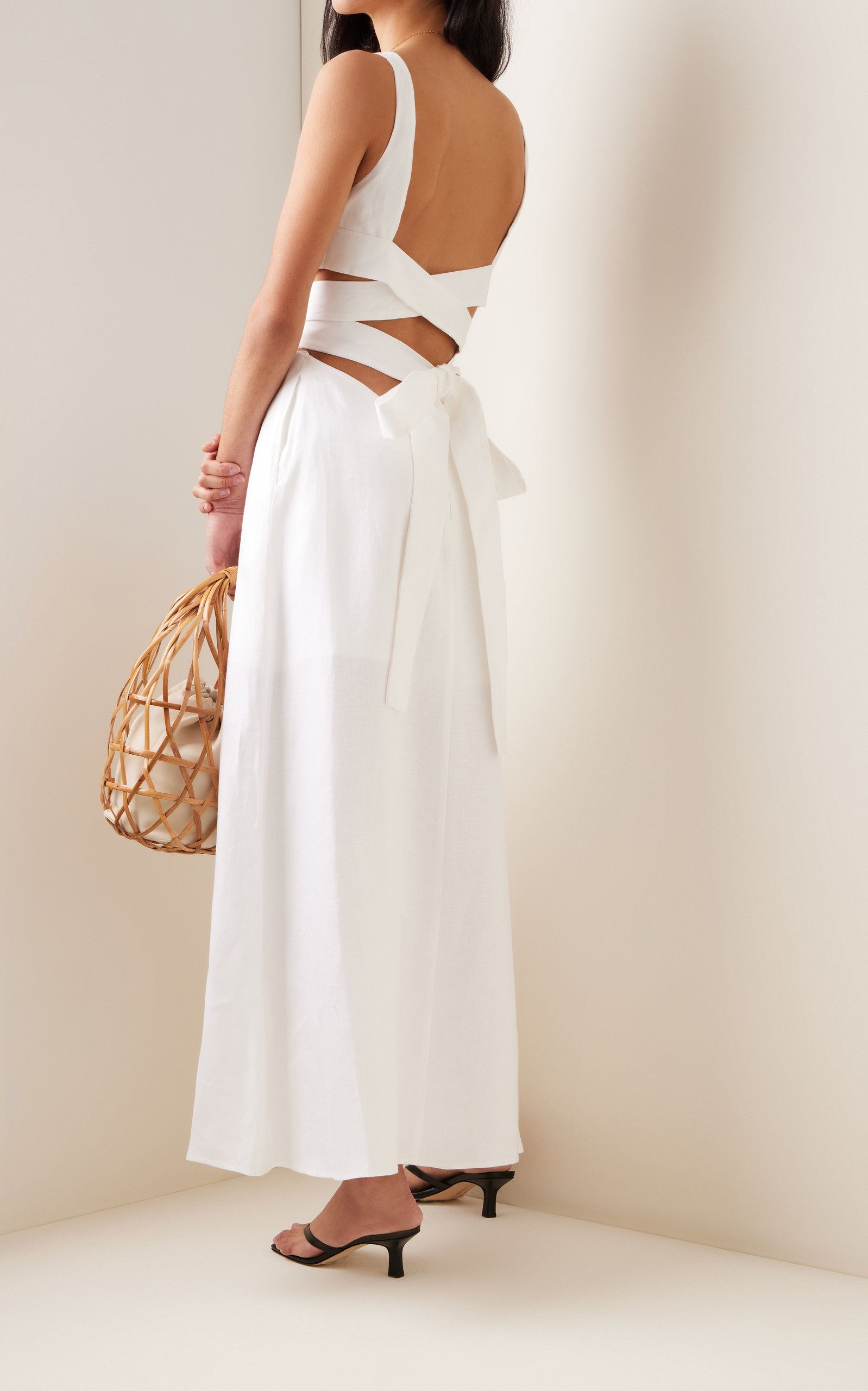 Comino Cutout Organic Linen Maxi Dress white - 4